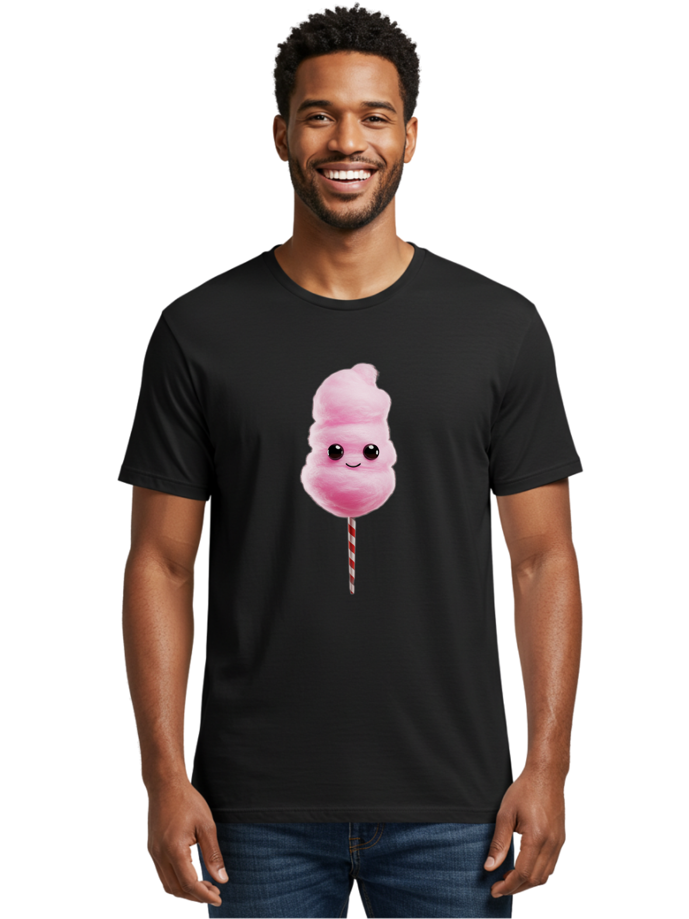 Cotton-Candy-8 Men'S Graphic Tee, 100% Cotton, Comfortable Casual Summer Wear, Machine Washable, Pink Cotton Candy, Cartoon Character, Smiling Face, Sweet Treat, Fluffy Texture, Carnival Delight, Fairground Fun, Children'S Party, Bac916