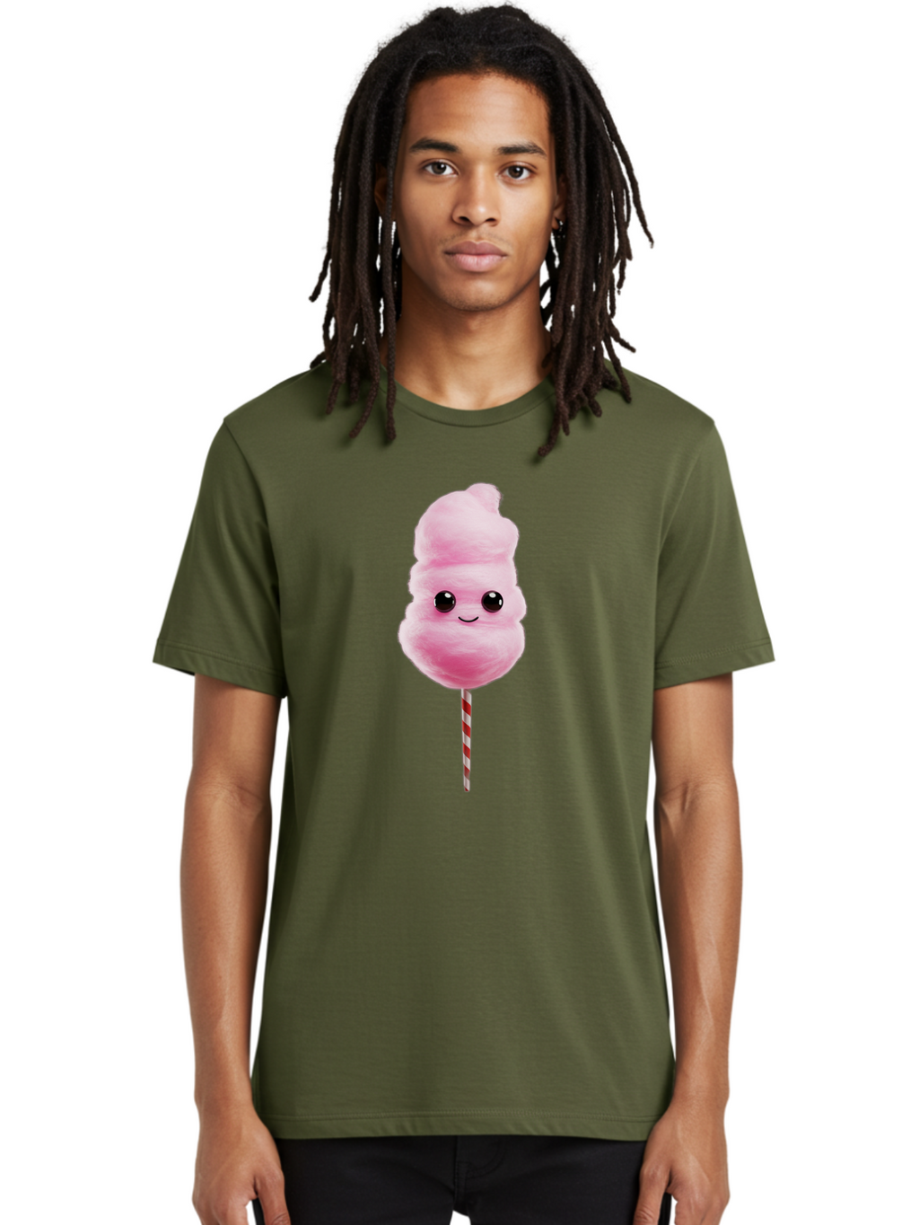 Cotton-Candy-8 Men'S Graphic Tee, 100% Cotton, Comfortable Casual Summer Wear, Machine Washable, Pink Cotton Candy, Cartoon Character, Smiling Face, Sweet Treat, Fluffy Texture, Carnival Delight, Fairground Fun, Children'S Party, Bac916