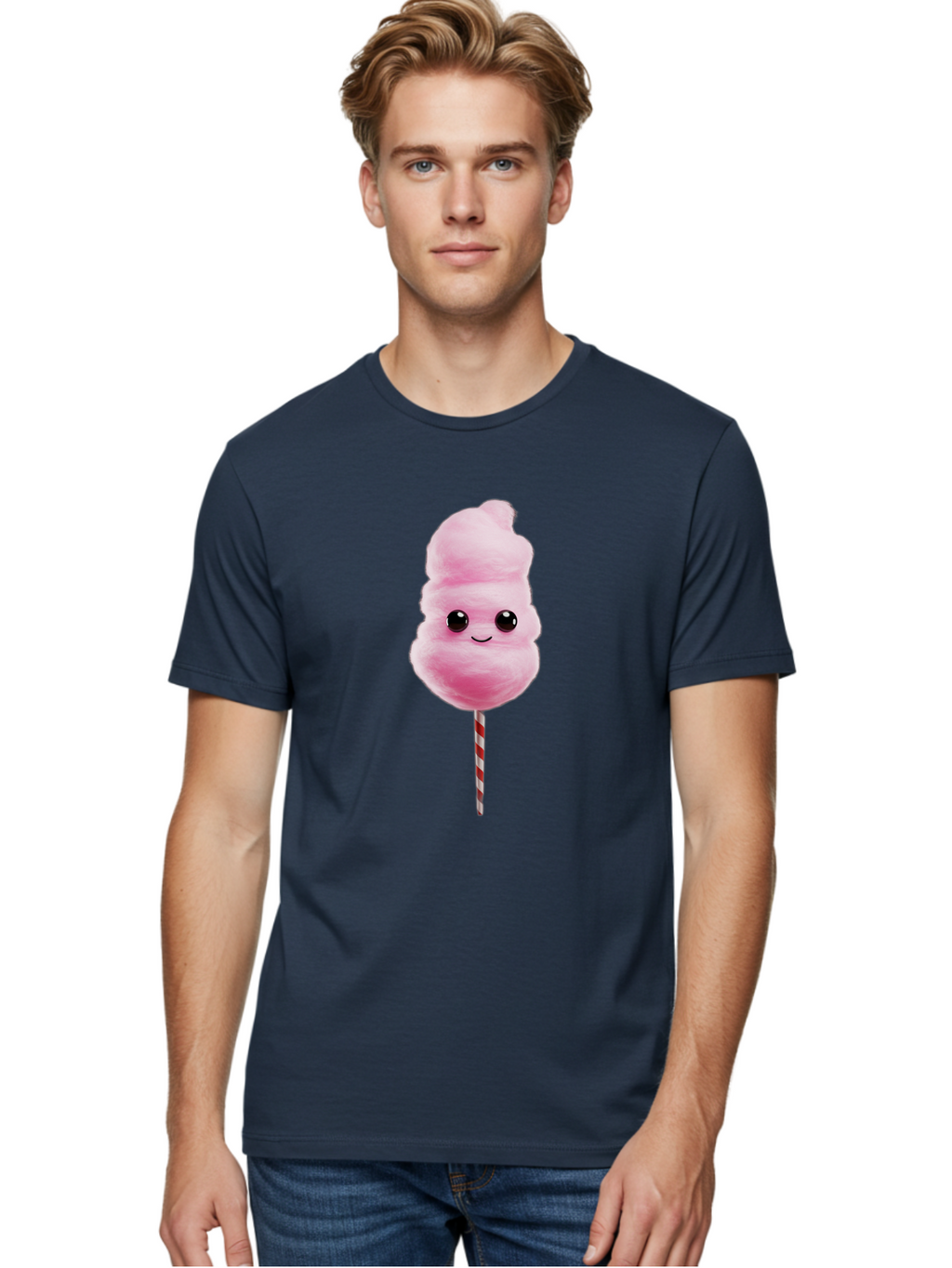 Cotton-Candy-8 Men'S Graphic Tee, 100% Cotton, Comfortable Casual Summer Wear, Machine Washable, Pink Cotton Candy, Cartoon Character, Smiling Face, Sweet Treat, Fluffy Texture, Carnival Delight, Fairground Fun, Children'S Party, Bac916