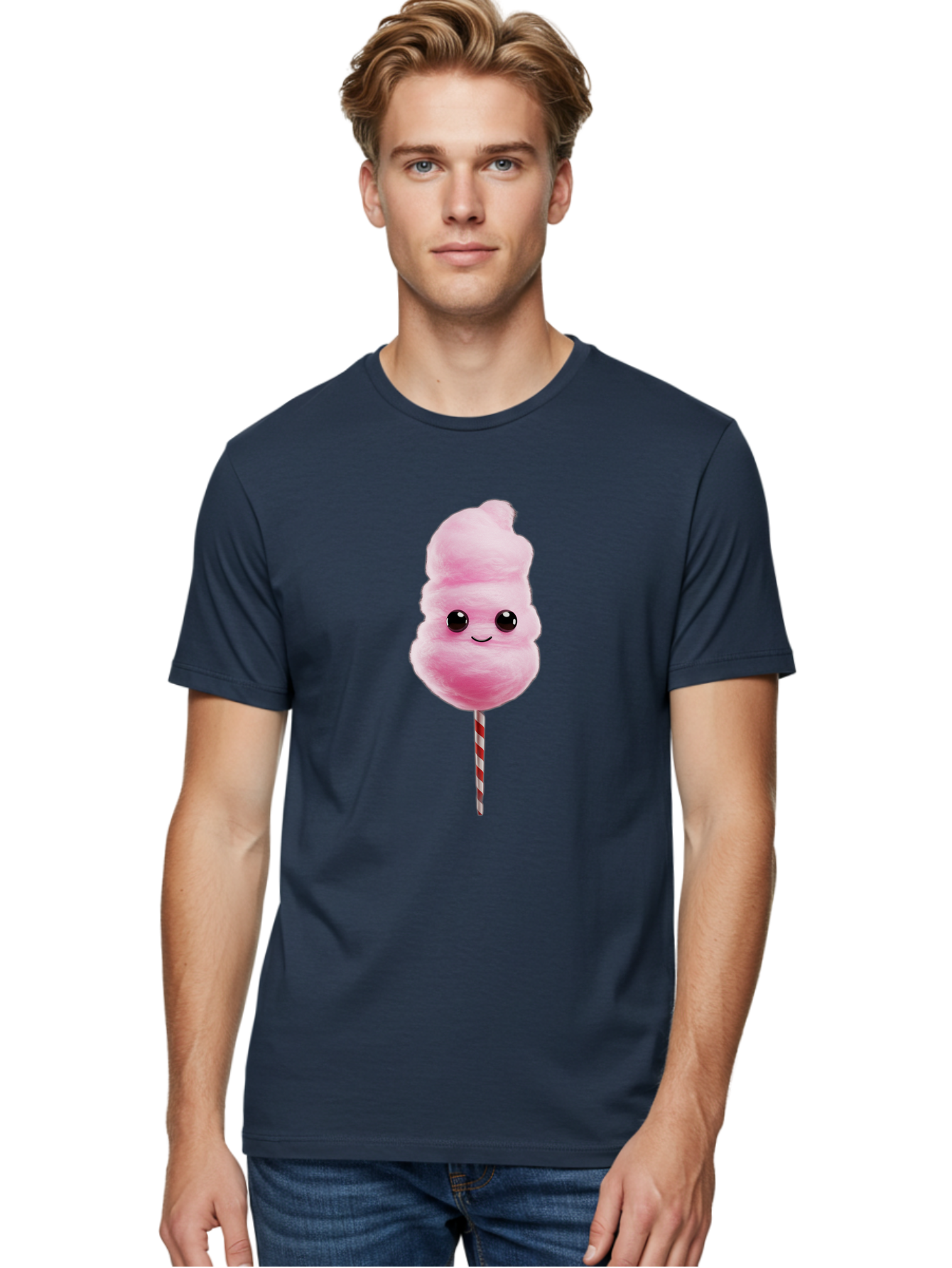 Cotton-Candy-8 Men'S Graphic Tee, 100% Cotton, Comfortable Casual Summer Wear, Machine Washable, Pink Cotton Candy, Cartoon Character, Smiling Face, Sweet Treat, Fluffy Texture, Carnival Delight, Fairground Fun, Children'S Party, Bac916