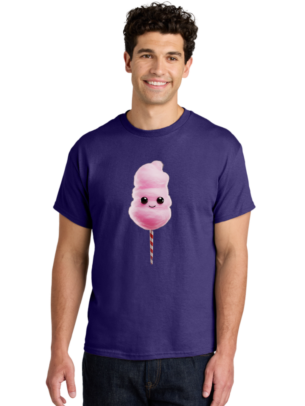 Cotton-Candy-8 Men'S Graphic Tee, 100% Cotton, Comfortable Casual Summer Wear, Machine Washable, Pink Cotton Candy, Cartoon Character, Smiling Face, Sweet Treat, Fluffy Texture, Carnival Delight, Fairground Fun, Children'S Party, Bac916