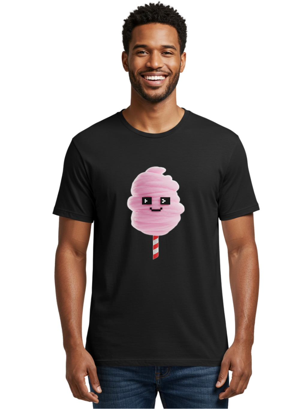 Cotton-Candy-9 Men'S Graphic Tee, 100% Cotton, Comfortable Casual Summer Wear, Machine Washable, Pink Cotton Candy, Sweet Treat, Funfair Snack, Carnival Delight, Sugary Pleasure, Happy Face, Cartoon Style Bac917