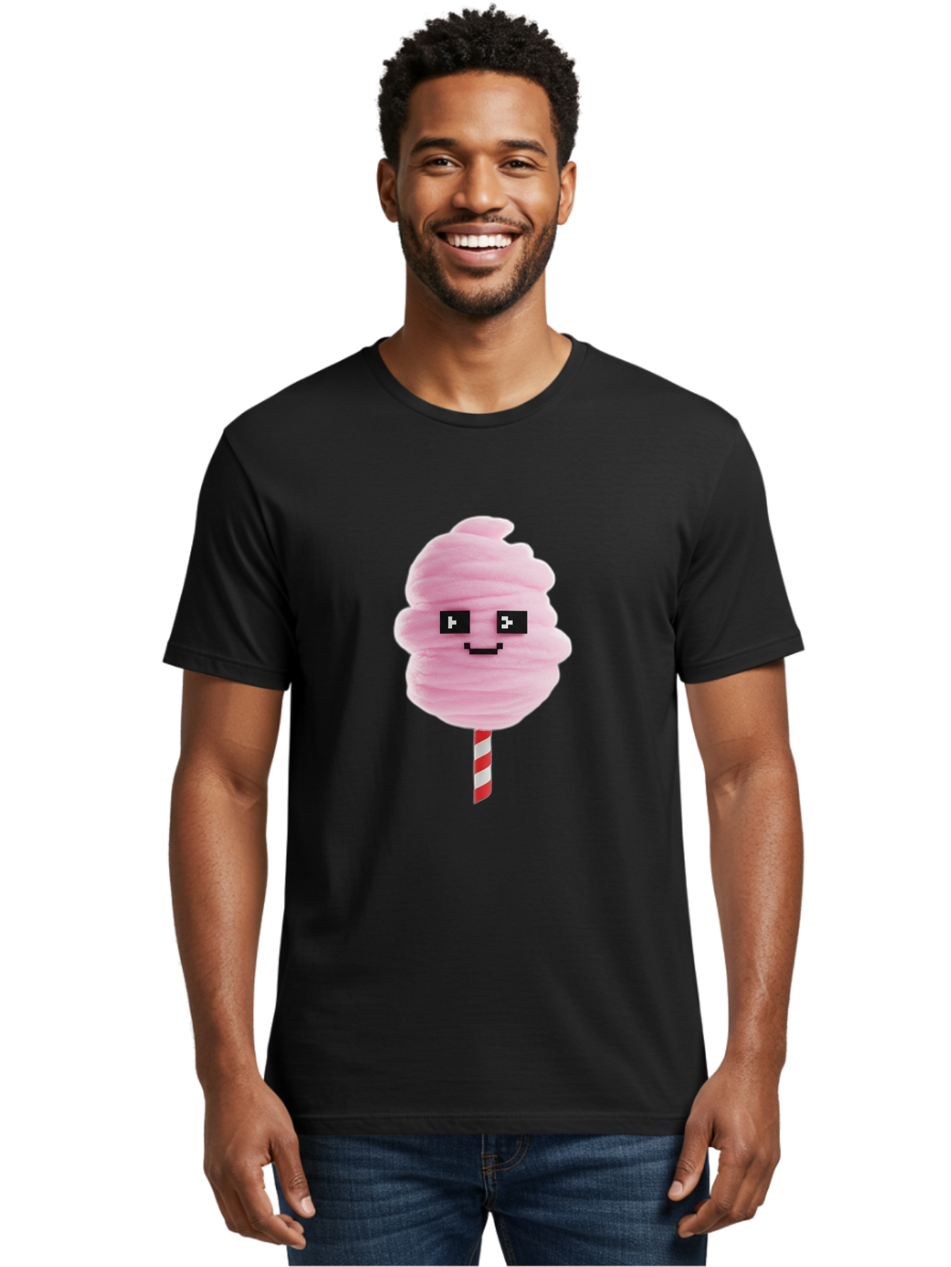 Cotton-Candy-9 Men'S Graphic Tee, 100% Cotton, Comfortable Casual Summer Wear, Machine Washable, Pink Cotton Candy, Sweet Treat, Funfair Snack, Carnival Delight, Sugary Pleasure, Happy Face, Cartoon Style Bac917