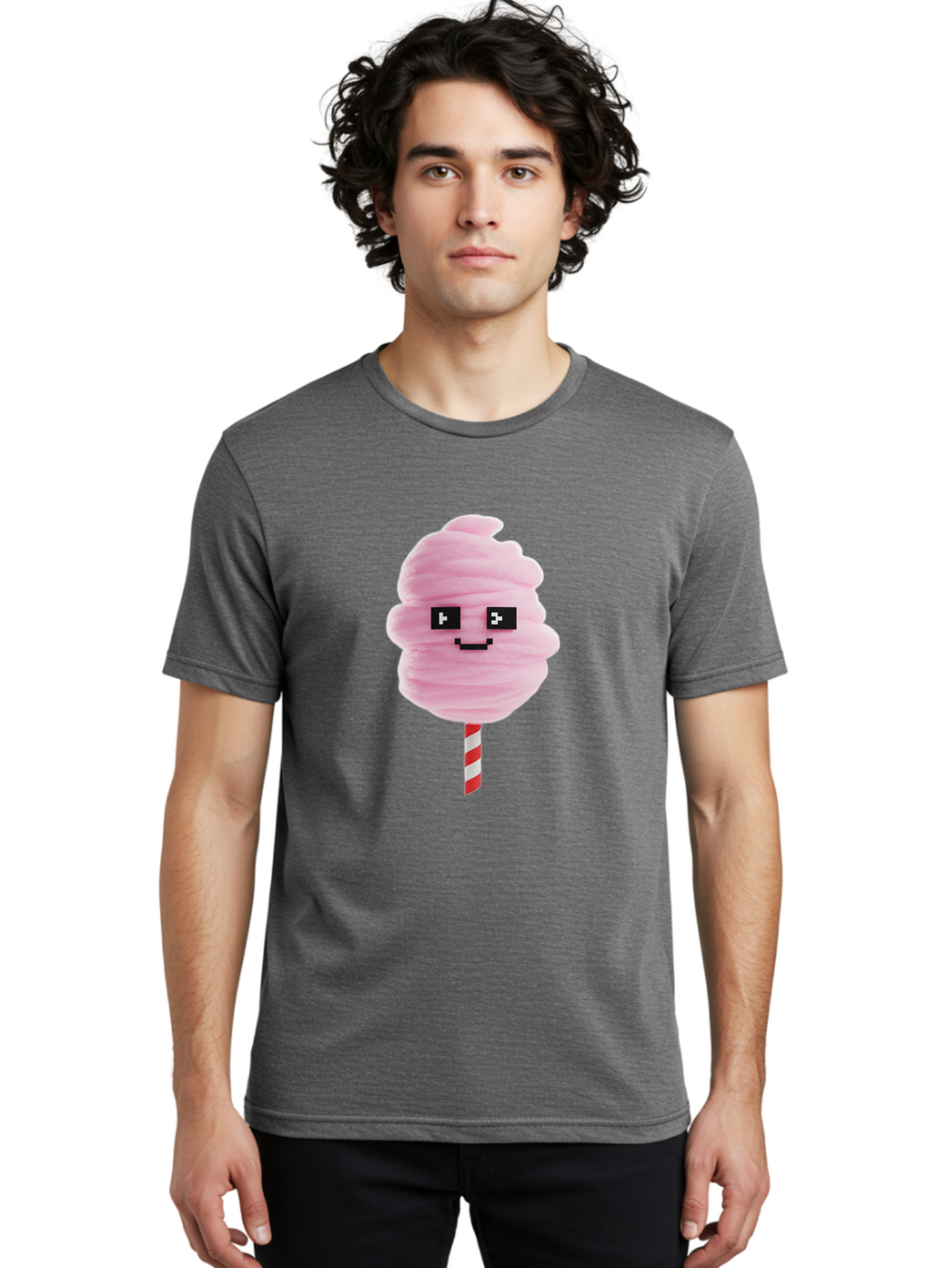 Cotton-Candy-9 Men'S Graphic Tee, 100% Cotton, Comfortable Casual Summer Wear, Machine Washable, Pink Cotton Candy, Sweet Treat, Funfair Snack, Carnival Delight, Sugary Pleasure, Happy Face, Cartoon Style Bac917