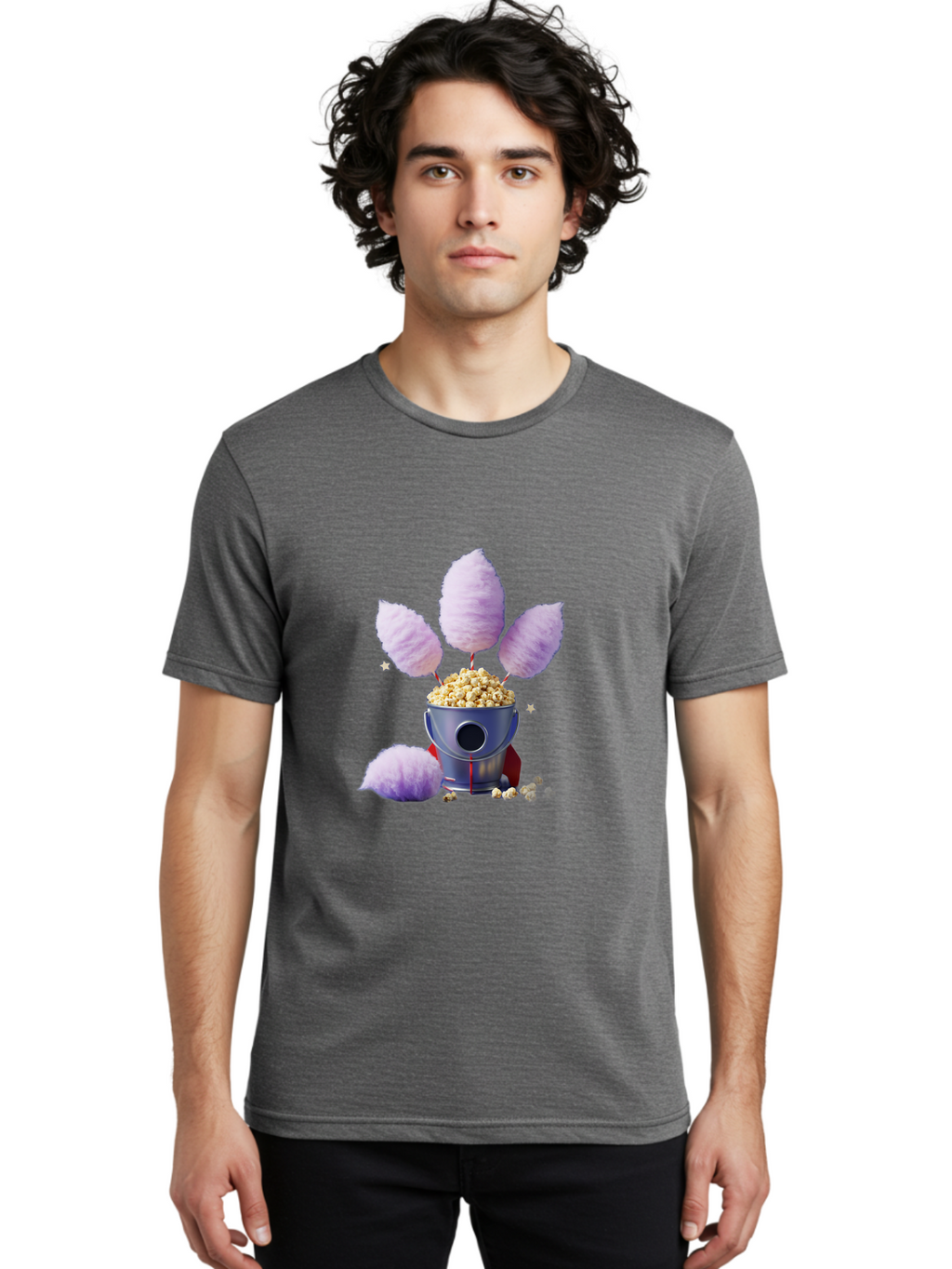 Cotton-Candy-Machine Men'S Graphic Tee, 100% Cotton, Comfortable Casual Summer Wear, Machine Washable, Cotton Candy Machine, Popcorn, Fluffy Treats, Carnival Delights, Sweet Tooth, Fun Snacks, Party Favors, Whimsical Dessert Bac922