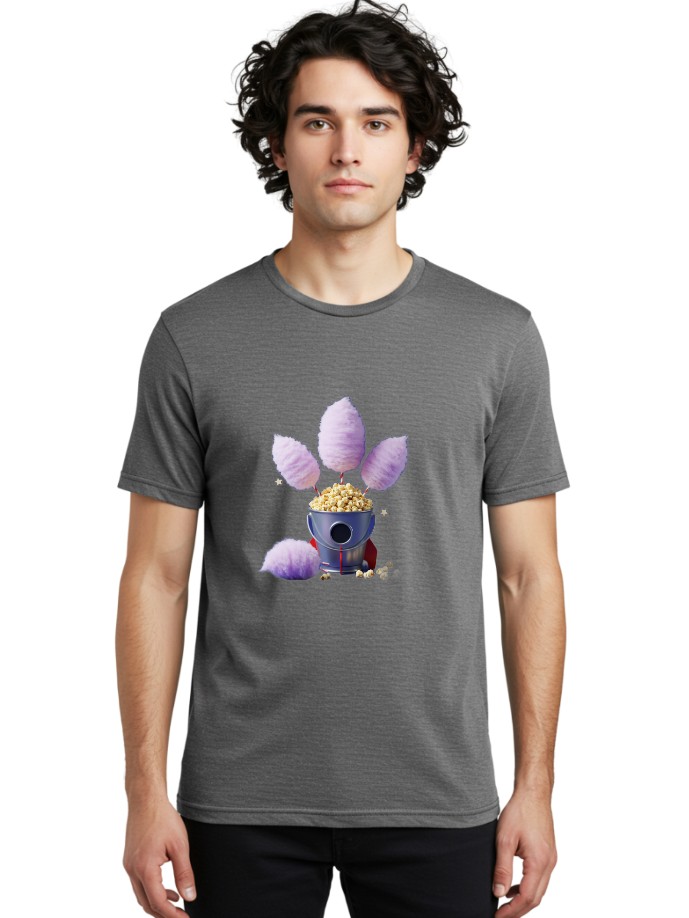 Cotton-Candy-Machine Men'S Graphic Tee, 100% Cotton, Comfortable Casual Summer Wear, Machine Washable, Cotton Candy Machine, Popcorn, Fluffy Treats, Carnival Delights, Sweet Tooth, Fun Snacks, Party Favors, Whimsical Dessert Bac922