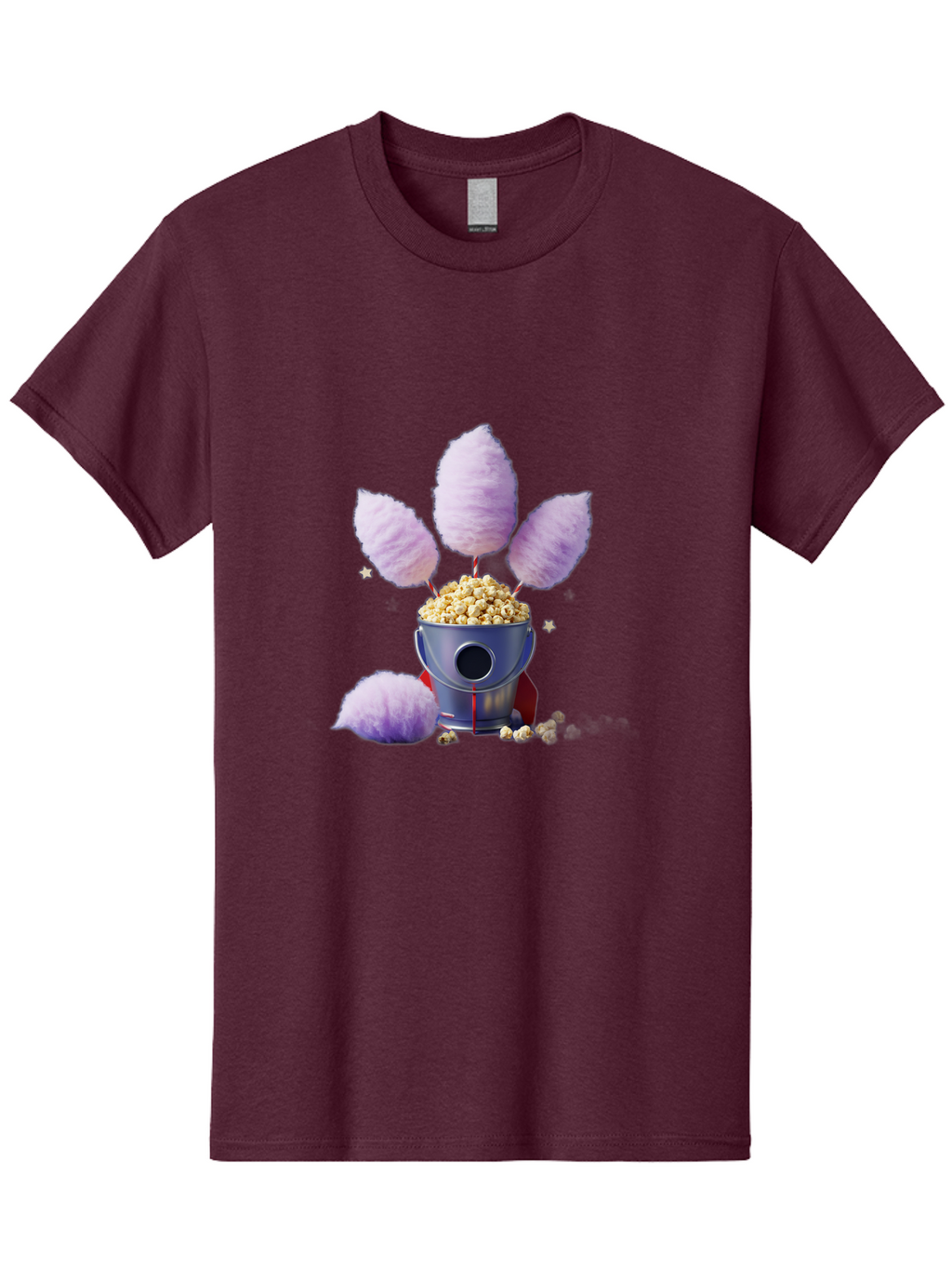 Cotton-Candy-Machine Men'S Graphic Tee, 100% Cotton, Comfortable Casual Summer Wear, Machine Washable, Cotton Candy Machine, Popcorn, Fluffy Treats, Carnival Delights, Sweet Tooth, Fun Snacks, Party Favors, Whimsical Dessert Bac922