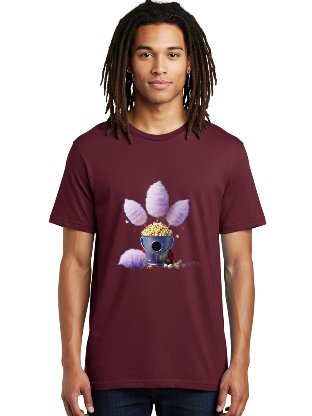 Cotton-Candy-Machine Men'S Graphic Tee, 100% Cotton, Comfortable Casual Summer Wear, Machine Washable, Cotton Candy Machine, Popcorn, Fluffy Treats, Carnival Delights, Sweet Tooth, Fun Snacks, Party Favors, Whimsical Dessert Bac922