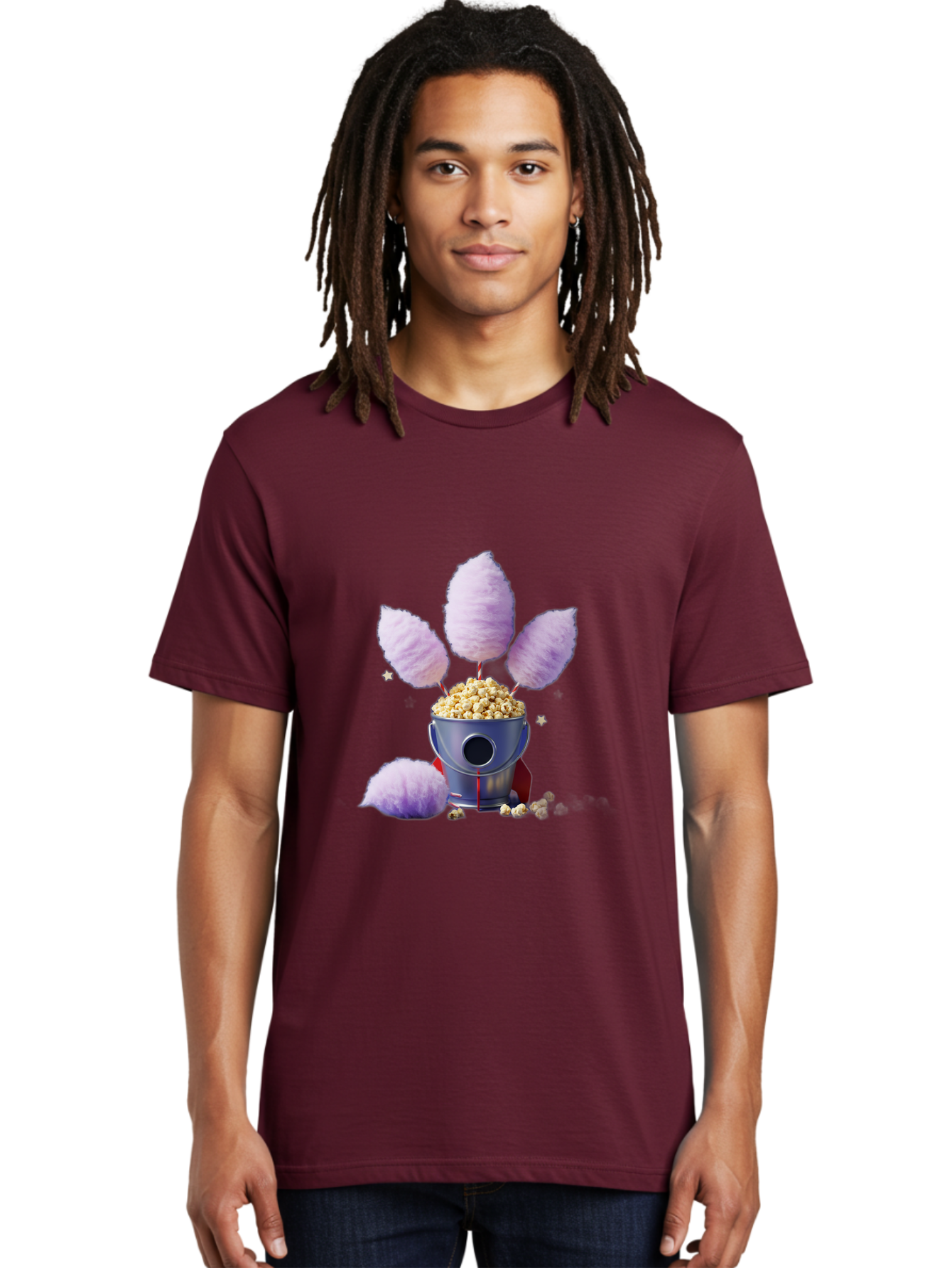 Cotton-Candy-Machine Men'S Graphic Tee, 100% Cotton, Comfortable Casual Summer Wear, Machine Washable, Cotton Candy Machine, Popcorn, Fluffy Treats, Carnival Delights, Sweet Tooth, Fun Snacks, Party Favors, Whimsical Dessert Bac922