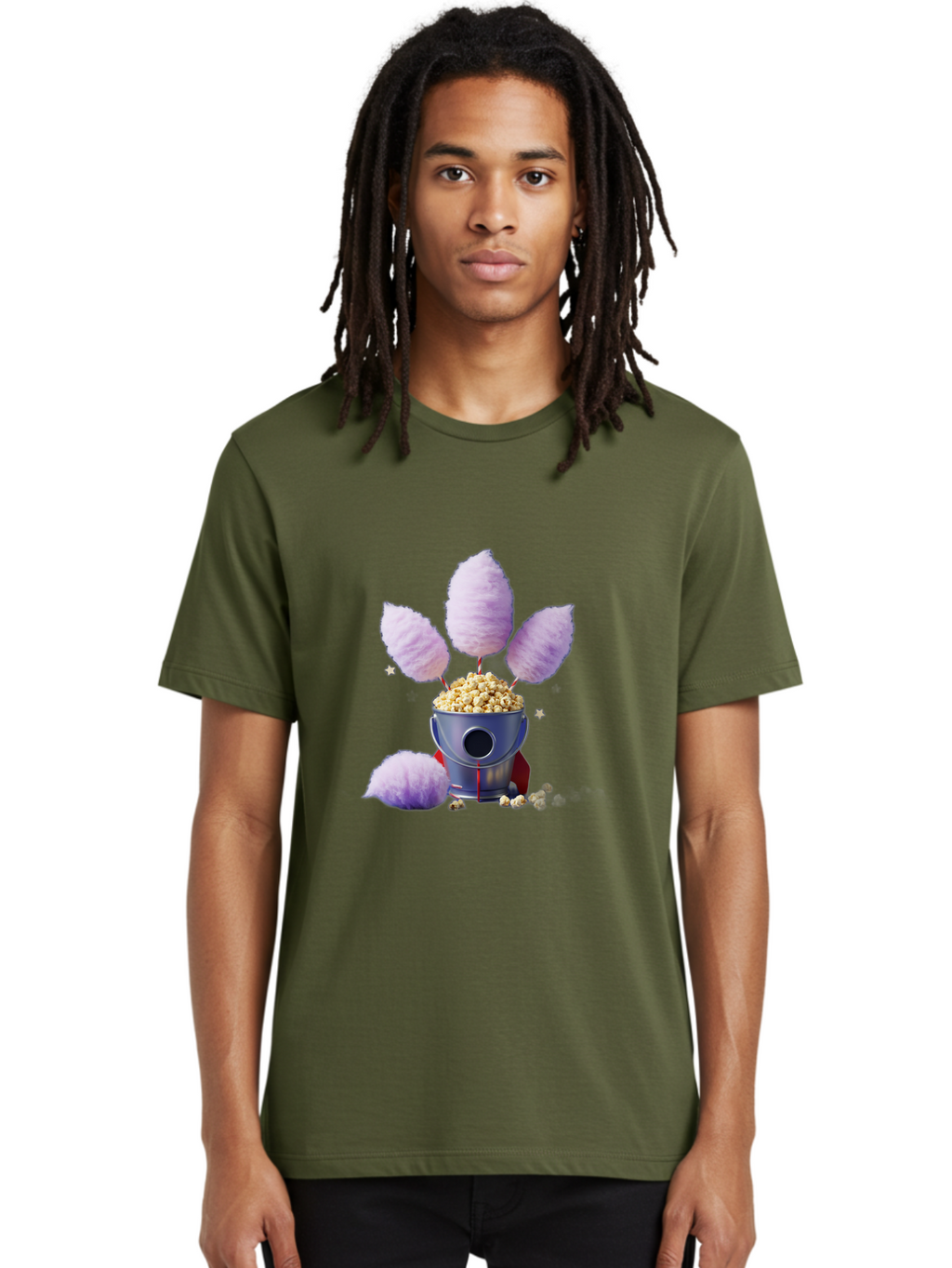 Cotton-Candy-Machine Men'S Graphic Tee, 100% Cotton, Comfortable Casual Summer Wear, Machine Washable, Cotton Candy Machine, Popcorn, Fluffy Treats, Carnival Delights, Sweet Tooth, Fun Snacks, Party Favors, Whimsical Dessert Bac922