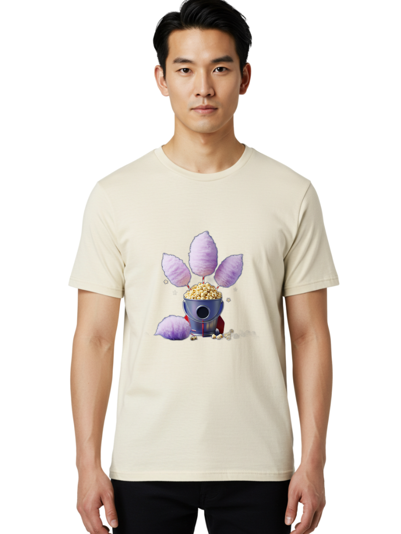 Cotton-Candy-Machine Men'S Graphic Tee, 100% Cotton, Comfortable Casual Summer Wear, Machine Washable, Cotton Candy Machine, Popcorn, Fluffy Treats, Carnival Delights, Sweet Tooth, Fun Snacks, Party Favors, Whimsical Dessert Bac922