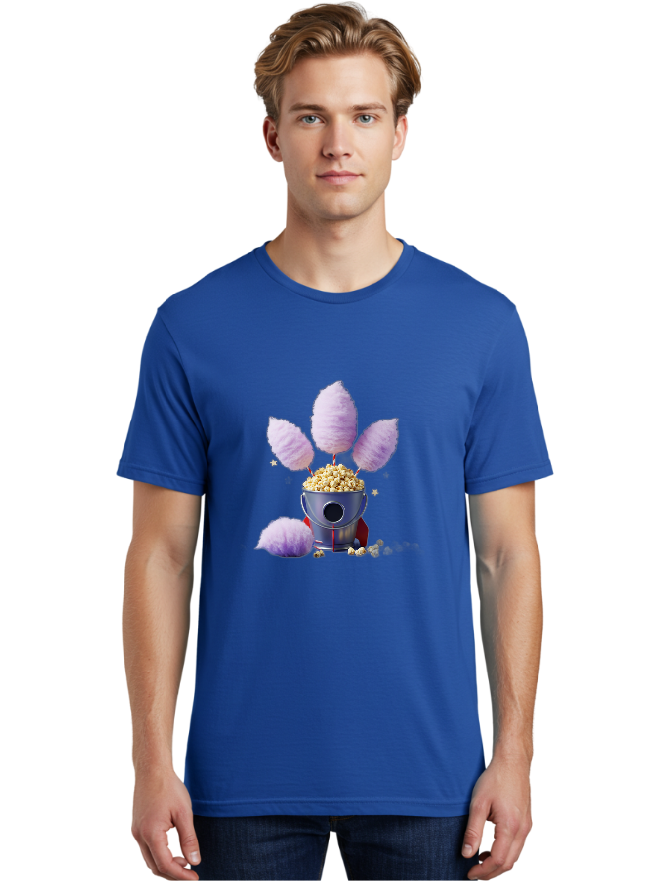 Cotton-Candy-Machine Men'S Graphic Tee, 100% Cotton, Comfortable Casual Summer Wear, Machine Washable, Cotton Candy Machine, Popcorn, Fluffy Treats, Carnival Delights, Sweet Tooth, Fun Snacks, Party Favors, Whimsical Dessert Bac922