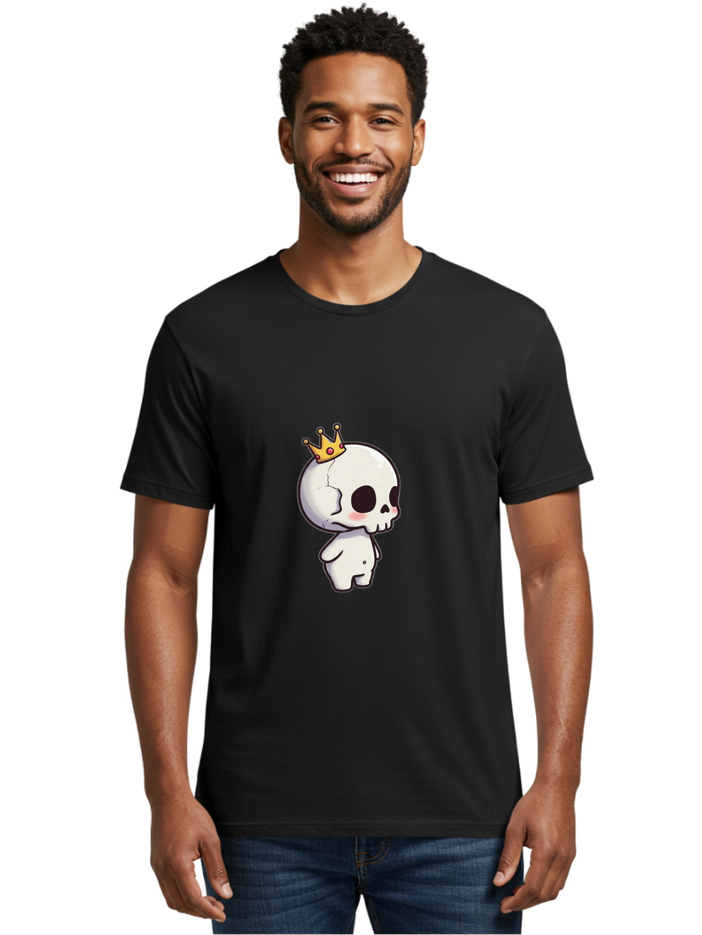 Cracked-Skull-With-Crown Men'S Graphic Tee, 100% Cotton, Comfortable Casual Summer Wear, Machine Washable, Cartoon Skull With Crown, Cute Skull, Kawaii Art, Skull Character, Crowned Character, Anime Style, Digital Illustration, Quirky Design, Bac927