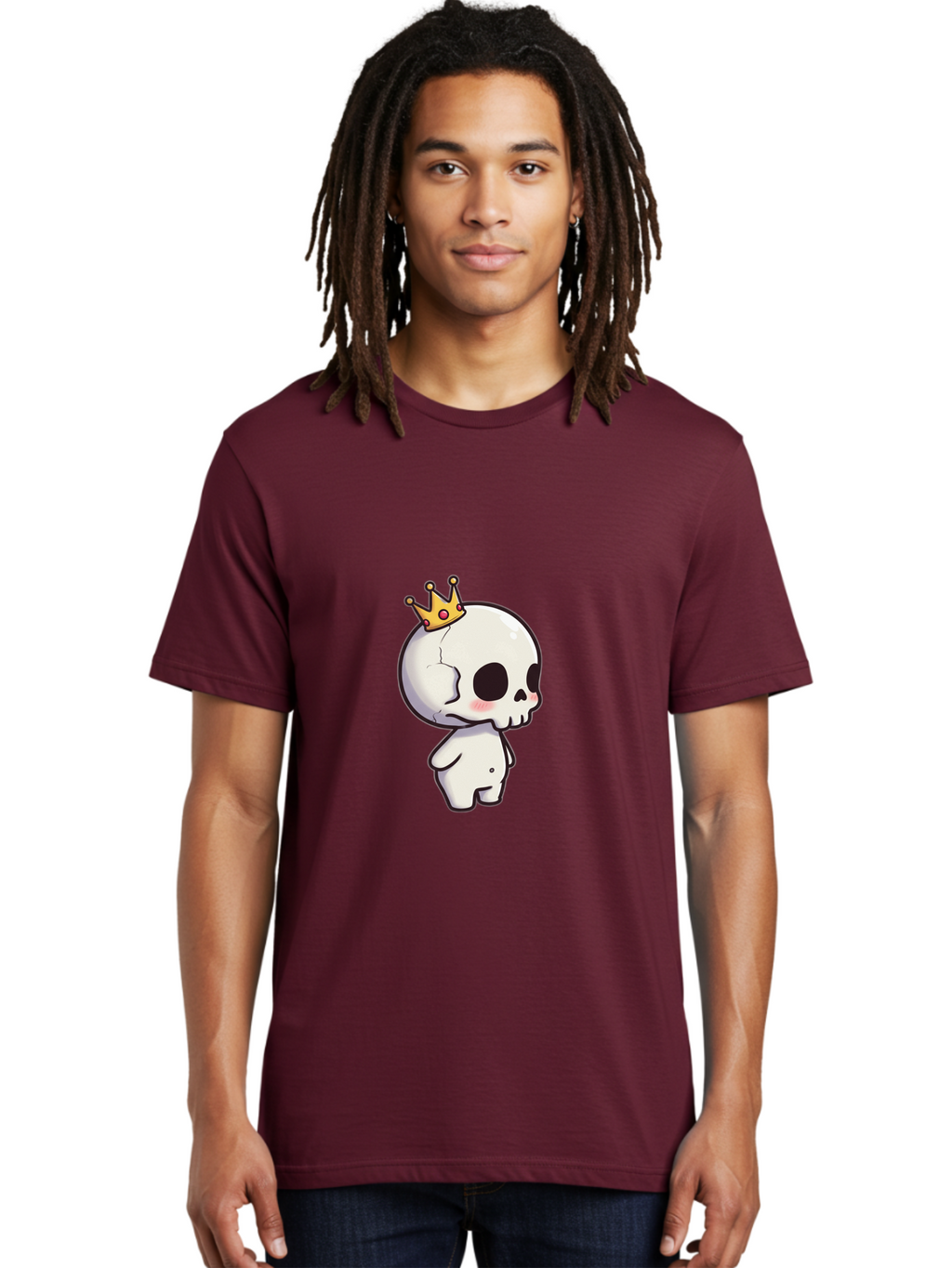 Cracked-Skull-With-Crown Men'S Graphic Tee, 100% Cotton, Comfortable Casual Summer Wear, Machine Washable, Cartoon Skull With Crown, Cute Skull, Kawaii Art, Skull Character, Crowned Character, Anime Style, Digital Illustration, Quirky Design, Bac927