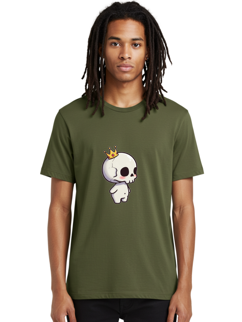 Cracked-Skull-With-Crown Men'S Graphic Tee, 100% Cotton, Comfortable Casual Summer Wear, Machine Washable, Cartoon Skull With Crown, Cute Skull, Kawaii Art, Skull Character, Crowned Character, Anime Style, Digital Illustration, Quirky Design, Bac927