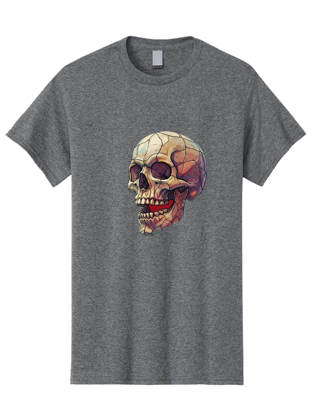 Cracked-Skull Men'S Graphic Tee, 100% Cotton, Comfortable Casual Summer Wear, Machine Washable, Human Skull, Cracked Bones, Red Tongue, Dental Anatomy, Skull Art, Gothic Illustration, Vibrant Colors, Bold Graphics Bac928