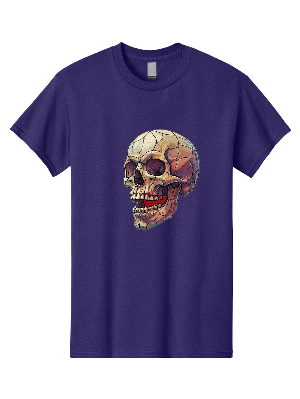 Cracked-Skull Men'S Graphic Tee, 100% Cotton, Comfortable Casual Summer Wear, Machine Washable, Human Skull, Cracked Bones, Red Tongue, Dental Anatomy, Skull Art, Gothic Illustration, Vibrant Colors, Bold Graphics Bac928