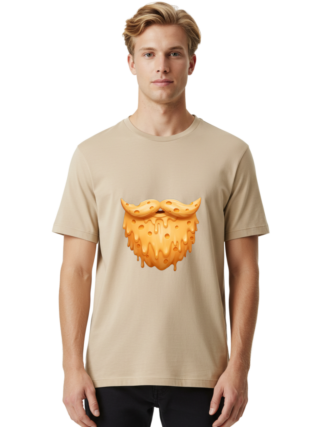 Croissant-With-Mustache Men'S Graphic Tee, 100% Cotton, Comfortable Casual Summer Wear, Machine Washable, Doughnut With Mustache, Sweet Treats, Baked Goods, Quirky Humor, Funny Faces, Dessert Lovers, Creative Food Art, Playful Graphics Bac936