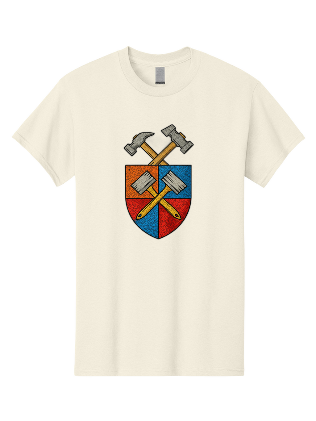 Crossed-Hammers-Coat-Of-Arms Men'S Graphic Tee, 100% Cotton, Comfortable Casual Summer Wear, Machine Washable, Hammers And Pencil, Crossed Tools, Shield Emblem, Carpentry Symbol, Construction Logo, Diy Icon, Craftsmanship Sign Bac937