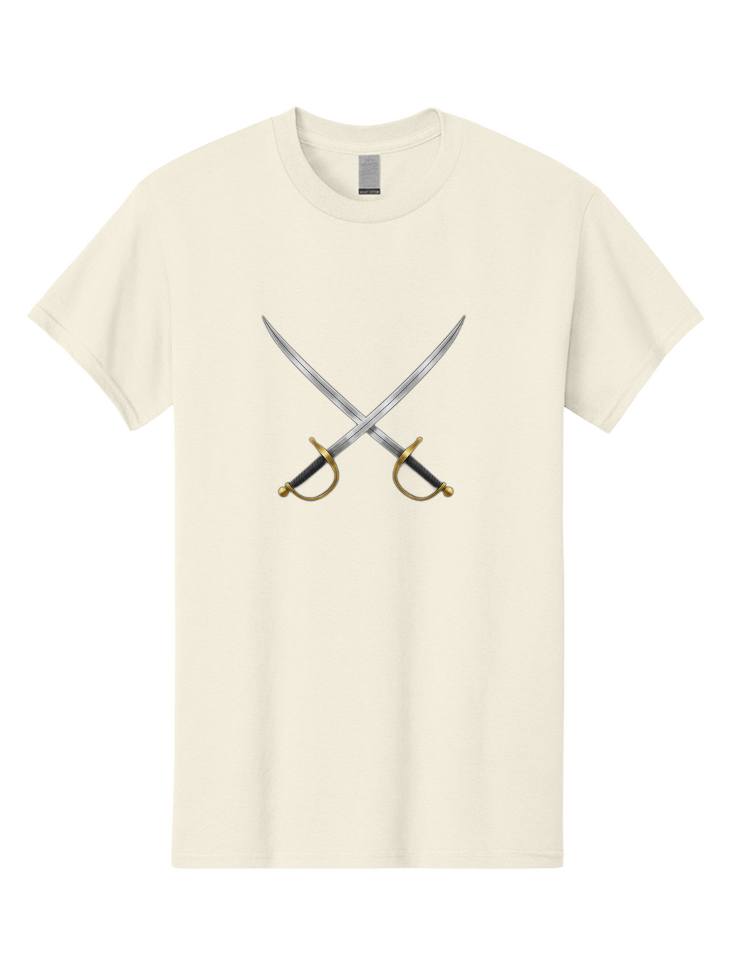 Crossed-Swords-2 Men'S Graphic Tee, 100% Cotton, Comfortable Casual Summer Wear, Machine Washable, Crossed Swords, Medieval Swords, Historical Dueling, Sword Fight, Gold Hilts, Black Grips, Metal Blades, Sword Emblem, Fencing Swords, Bac942