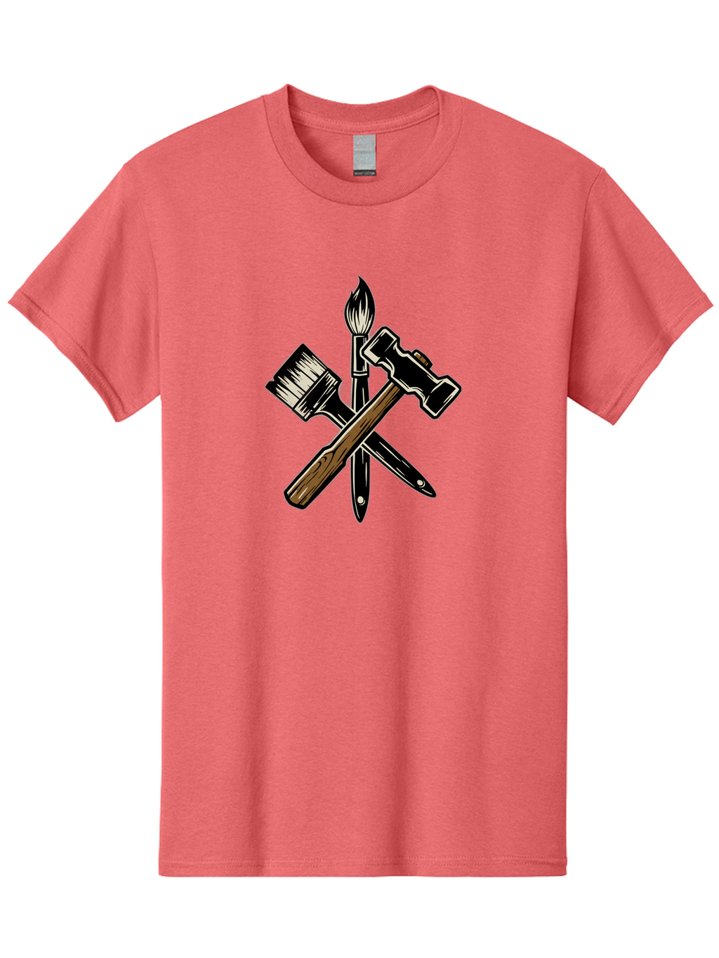 Crossed-Tools Men'S Graphic Tee, 100% Cotton, Comfortable Casual Summer Wear, Machine Washable, Paintbrush, Hammer, Pocket Knife, Art Tools, Craft Supplies, Creative Expression, Diy Projects, Handmade Crafts, Artistic Expression Bac945