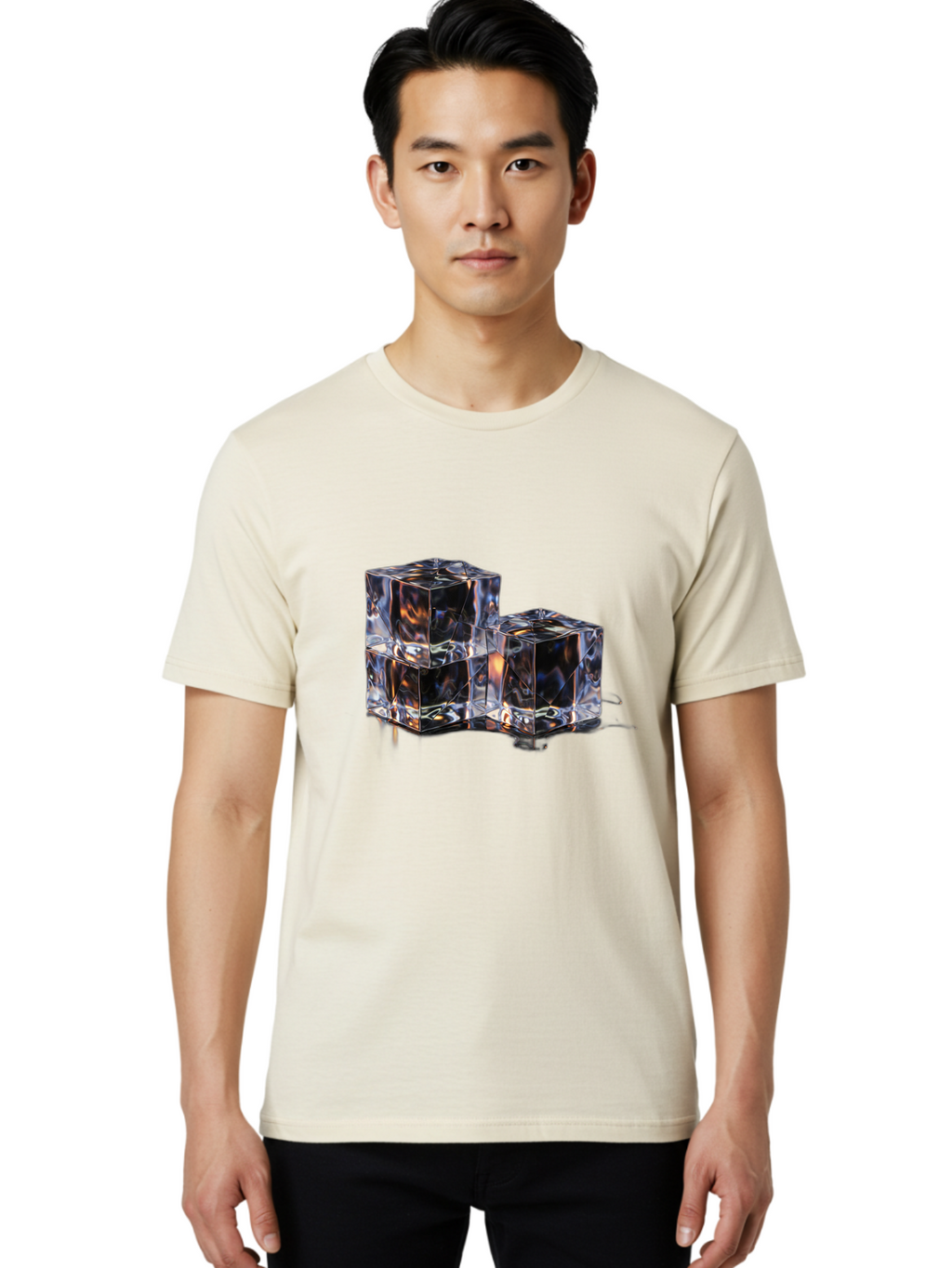 Crystal-Cubes Men'S Graphic Tee, 100% Cotton, Comfortable Casual Summer Wear, Machine Washable, Glass Cubes, Transparent Decor, Modern Lighting, Cube-Shaped Lamp, Minimalist Design, Contemporary Style, Sleek Furniture, Geometric Shapes Bac950