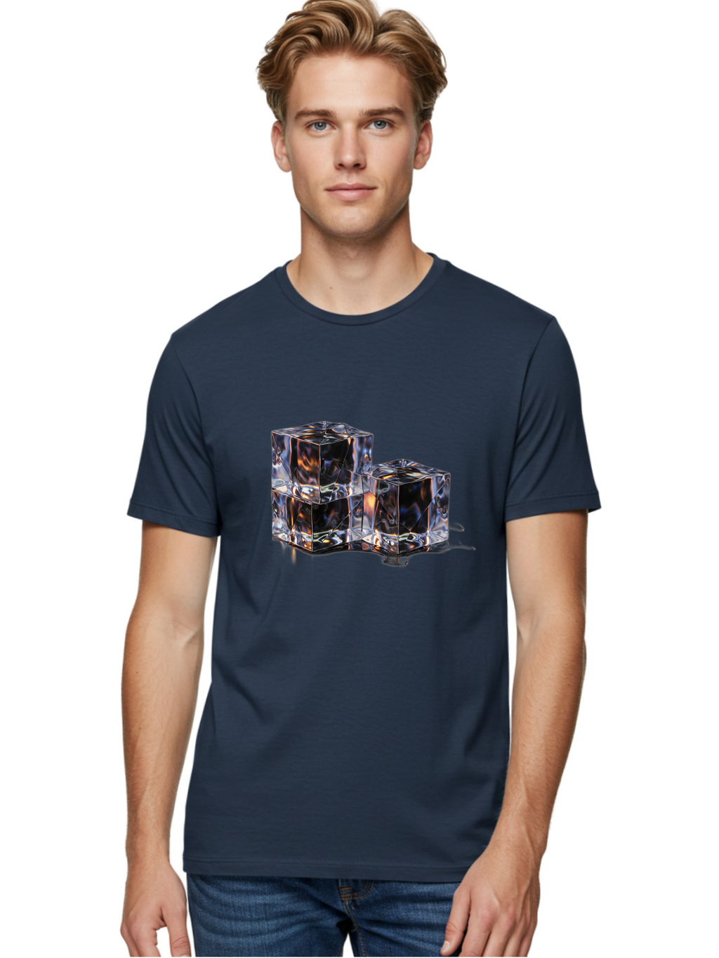 Crystal-Cubes Men'S Graphic Tee, 100% Cotton, Comfortable Casual Summer Wear, Machine Washable, Glass Cubes, Transparent Decor, Modern Lighting, Cube-Shaped Lamp, Minimalist Design, Contemporary Style, Sleek Furniture, Geometric Shapes Bac950
