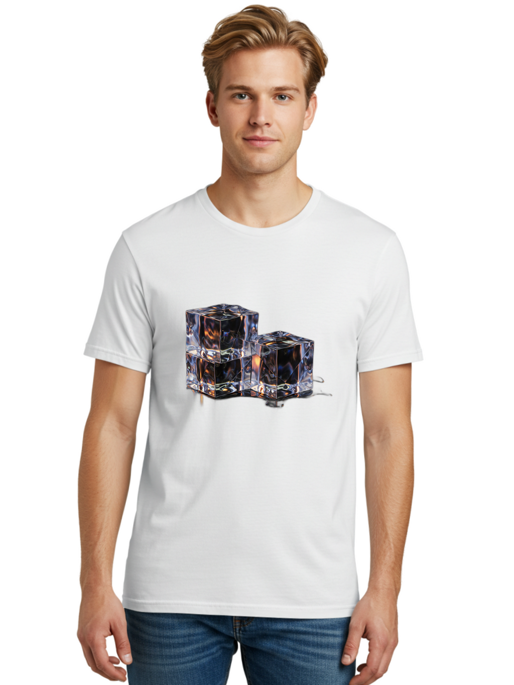 Crystal-Cubes Men'S Graphic Tee, 100% Cotton, Comfortable Casual Summer Wear, Machine Washable, Glass Cubes, Transparent Decor, Modern Lighting, Cube-Shaped Lamp, Minimalist Design, Contemporary Style, Sleek Furniture, Geometric Shapes Bac950