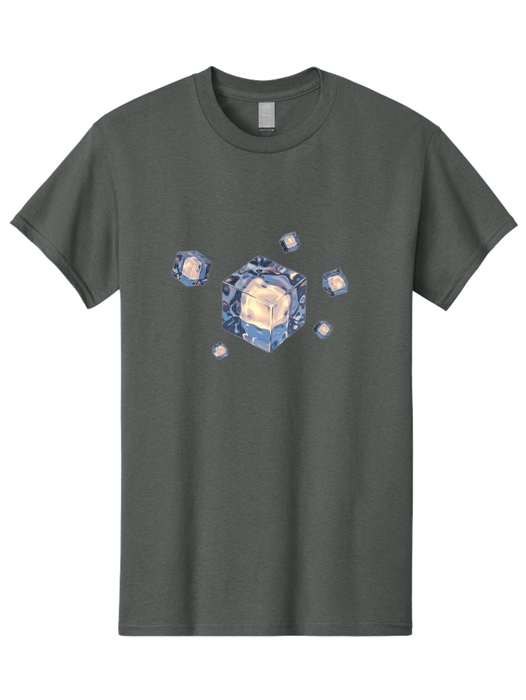 Cube Men'S Graphic Tee, 100% Cotton, Comfortable Casual Summer Wear, Machine Washable, Crystal Cubes, Shiny Surface, Reflective Quality, Blue And White Hues, Floating Cubes, Modern Design, Futuristic Elements, Abstract Composition, Digital Art Bac952