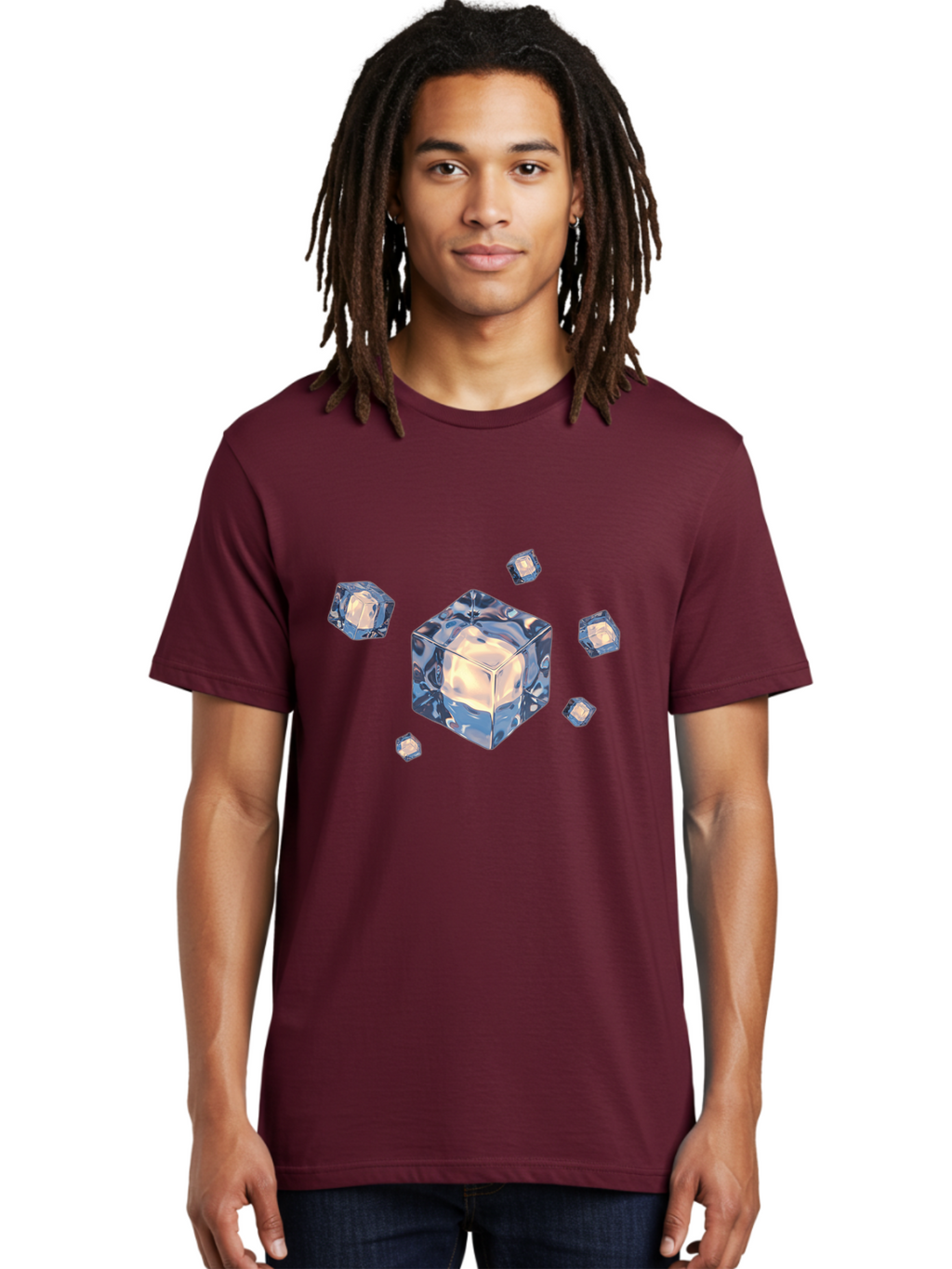 Cube Men'S Graphic Tee, 100% Cotton, Comfortable Casual Summer Wear, Machine Washable, Crystal Cubes, Shiny Surface, Reflective Quality, Blue And White Hues, Floating Cubes, Modern Design, Futuristic Elements, Abstract Composition, Digital Art Bac952