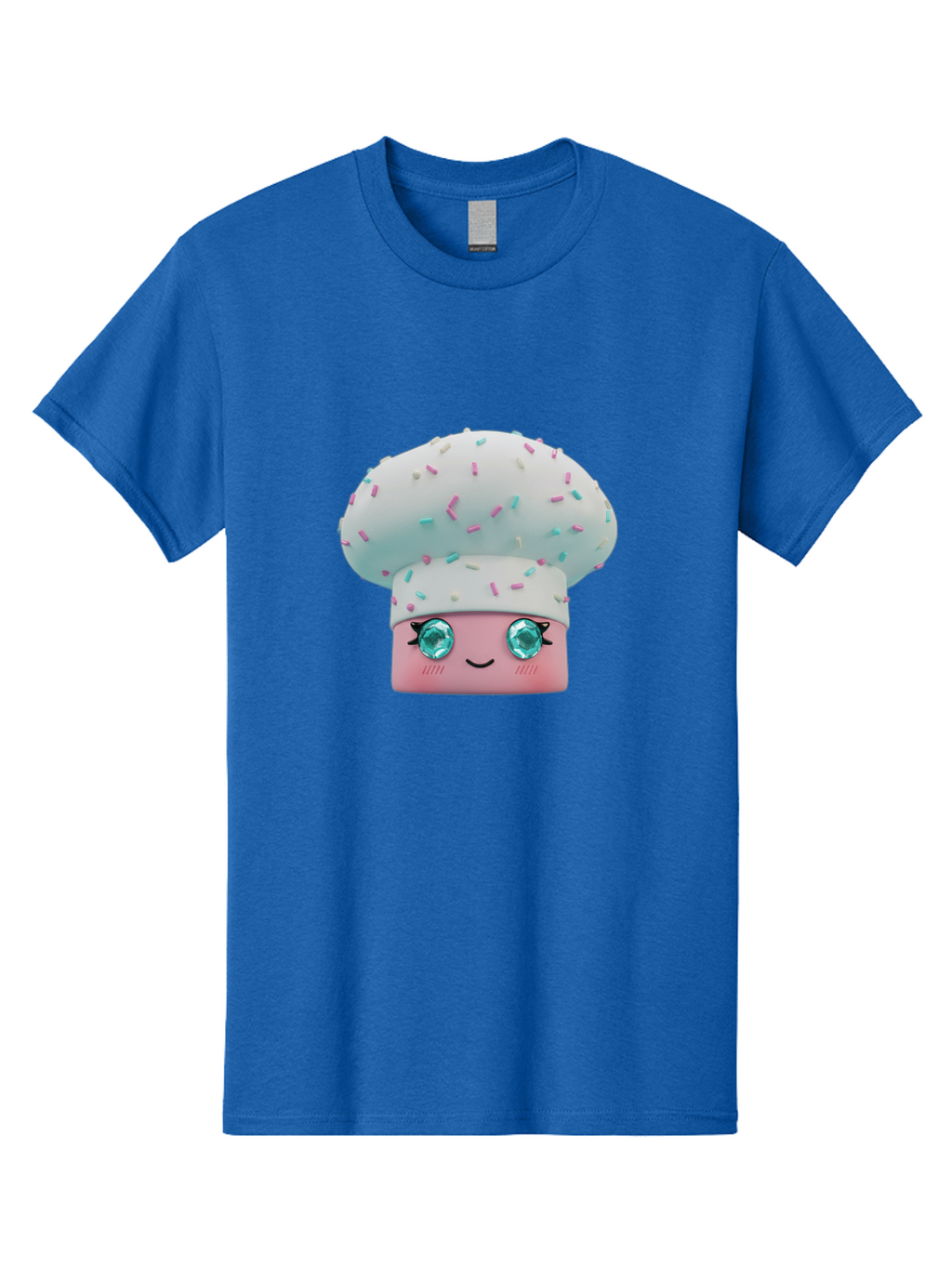 Cup-Cake Men'S Graphic Tee, 100% Cotton, Comfortable Casual Summer Wear, Machine Washable, Smiling Cupcake, Cute Treats, Sweet Tooth, Pastel Colors, Gemstone Eyes, Cartoon Character, Bakery Delight, Dessert Love, Whimsical Design, Bac955