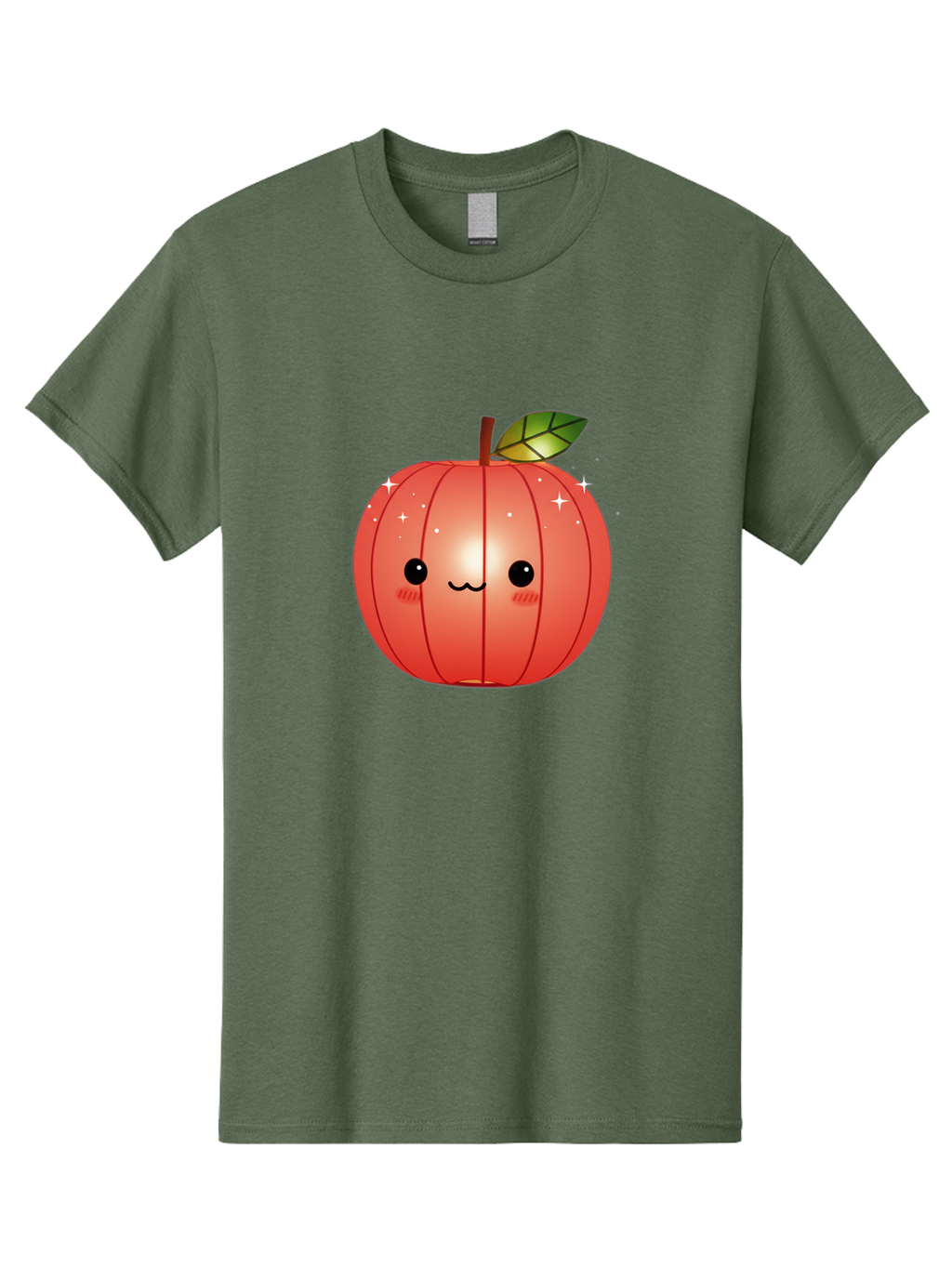 Cute-Apple Men'S Graphic Tee, 100% Cotton, Comfortable Casual Summer Wear, Machine Washable, Peach Fruit, Kawaii Character, Cartoon Style, Cute Face, Smiley Expression, Blushing Cheeks, Sparkles, Sweet Charm, Adorable Design Bac959
