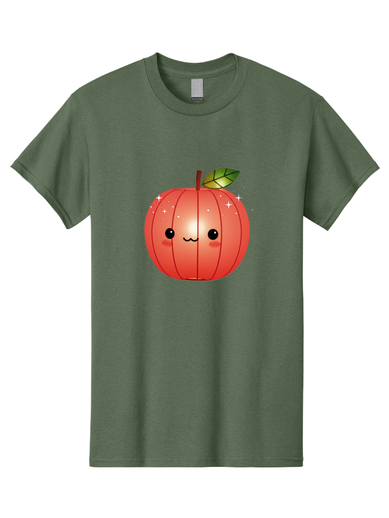 Cute-Apple Men'S Graphic Tee, 100% Cotton, Comfortable Casual Summer Wear, Machine Washable, Peach Fruit, Kawaii Character, Cartoon Style, Cute Face, Smiley Expression, Blushing Cheeks, Sparkles, Sweet Charm, Adorable Design Bac959