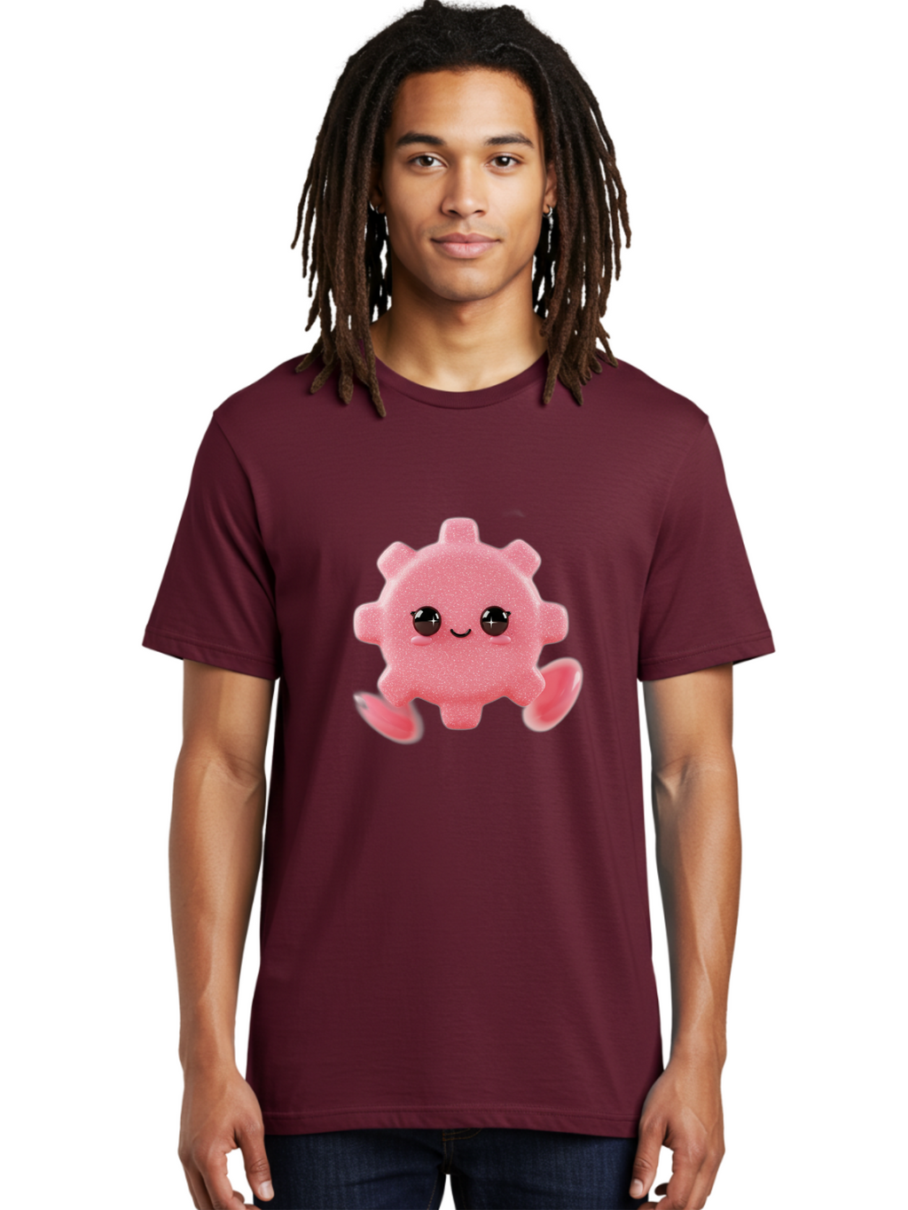 Cute-Axolotl Men'S Graphic Tee, 100% Cotton, Comfortable Casual Summer Wear, Machine Washable, Pink Axolotl, Cute Cartoon Character, Smiling Face, Sparkly Eyes, Playful Creature, Adorable Animal, Kawaii Character, Fluffy Texture, Bac960