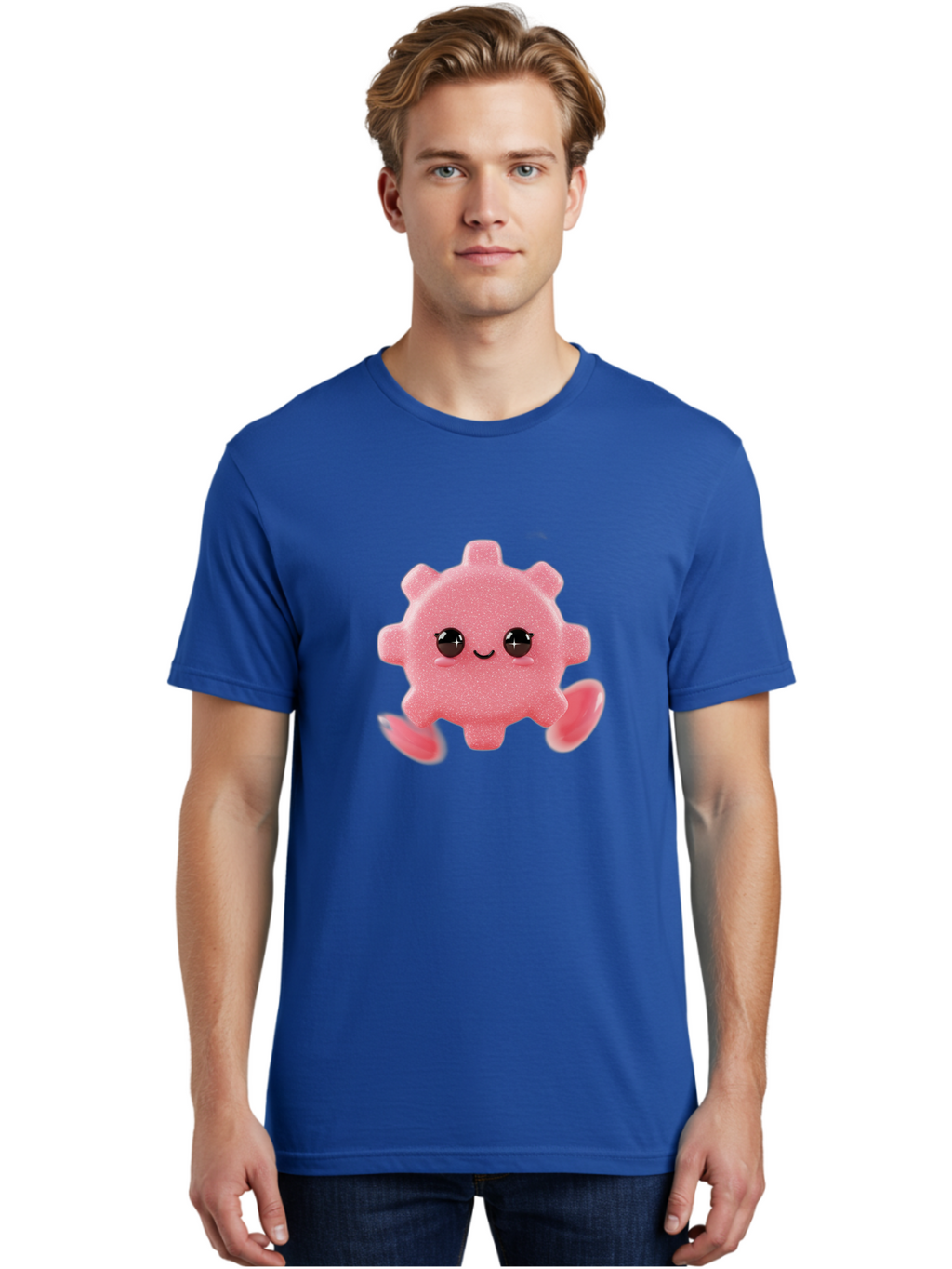 Cute-Axolotl Men'S Graphic Tee, 100% Cotton, Comfortable Casual Summer Wear, Machine Washable, Pink Axolotl, Cute Cartoon Character, Smiling Face, Sparkly Eyes, Playful Creature, Adorable Animal, Kawaii Character, Fluffy Texture, Bac960