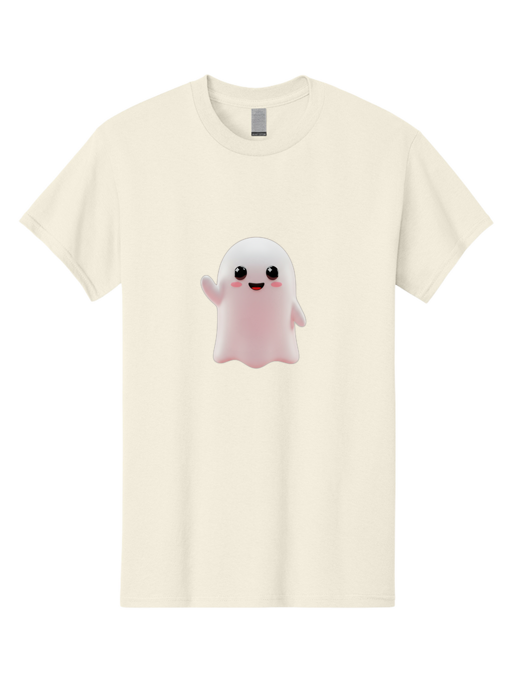 Cute-Ghost Men'S Graphic Tee, 100% Cotton, Comfortable Casual Summer Wear, Machine Washable, Happy Ghost, Cartoon Character, Friendly Spirit, Kawaii Design, Smiling Face, Waving Hand, Adorable Illustration, Cute Eyes, Playful Gesture, Bac963