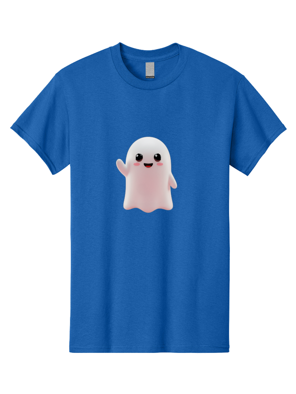 Cute-Ghost Men'S Graphic Tee, 100% Cotton, Comfortable Casual Summer Wear, Machine Washable, Happy Ghost, Cartoon Character, Friendly Spirit, Kawaii Design, Smiling Face, Waving Hand, Adorable Illustration, Cute Eyes, Playful Gesture, Bac963