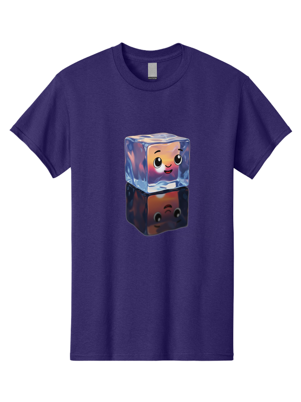 Cute-Ice-Cube Men'S Graphic Tee, 100% Cotton, Comfortable Casual Summer Wear, Machine Washable, Ice Cube, Cute Expression, Smiley Face, Cartoon Character, Digital Illustration, Emoji, Reflection, Transparent, Frosty, Fun, Kawaii, Emoticon, Bac964