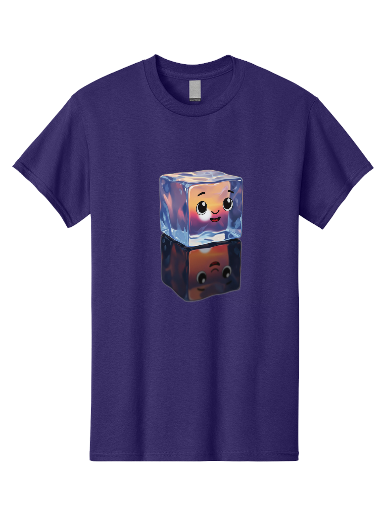 Cute-Ice-Cube Men'S Graphic Tee, 100% Cotton, Comfortable Casual Summer Wear, Machine Washable, Ice Cube, Cute Expression, Smiley Face, Cartoon Character, Digital Illustration, Emoji, Reflection, Transparent, Frosty, Fun, Kawaii, Emoticon, Bac964