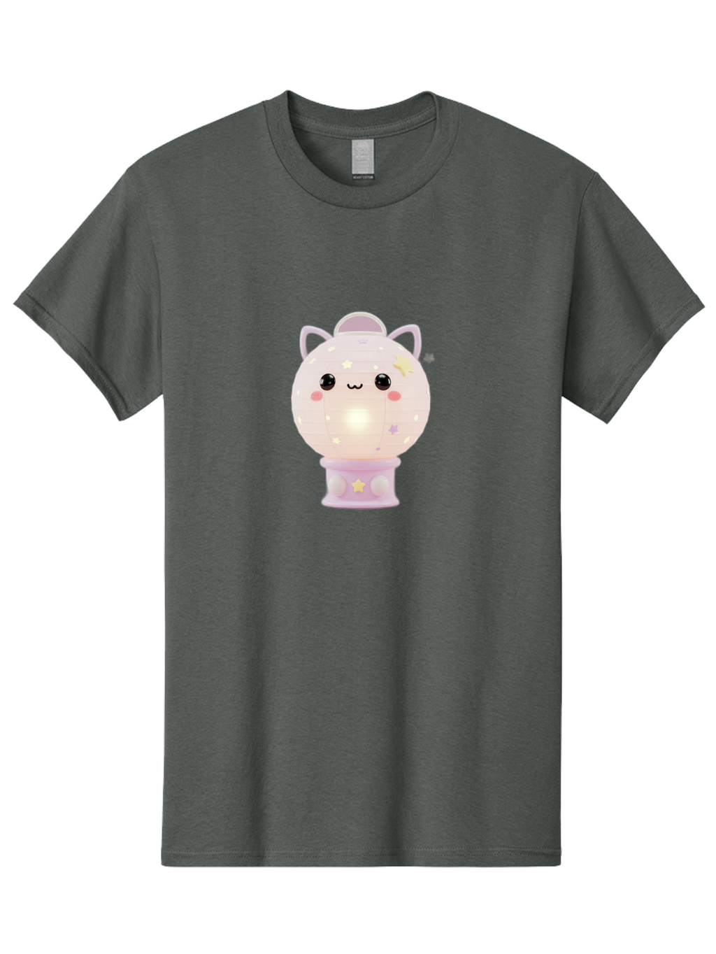 Cute-Kitty-Lamp Men'S Graphic Tee, 100% Cotton, Comfortable Casual Summer Wear, Machine Washable, Kawaii Lamp, Night Light, Cartoon Character, Cute Design, Soft Lighting, Pastel Colors, Adorable Face, Stars And Moons, Childrens Bedroom Decor, Bac965
