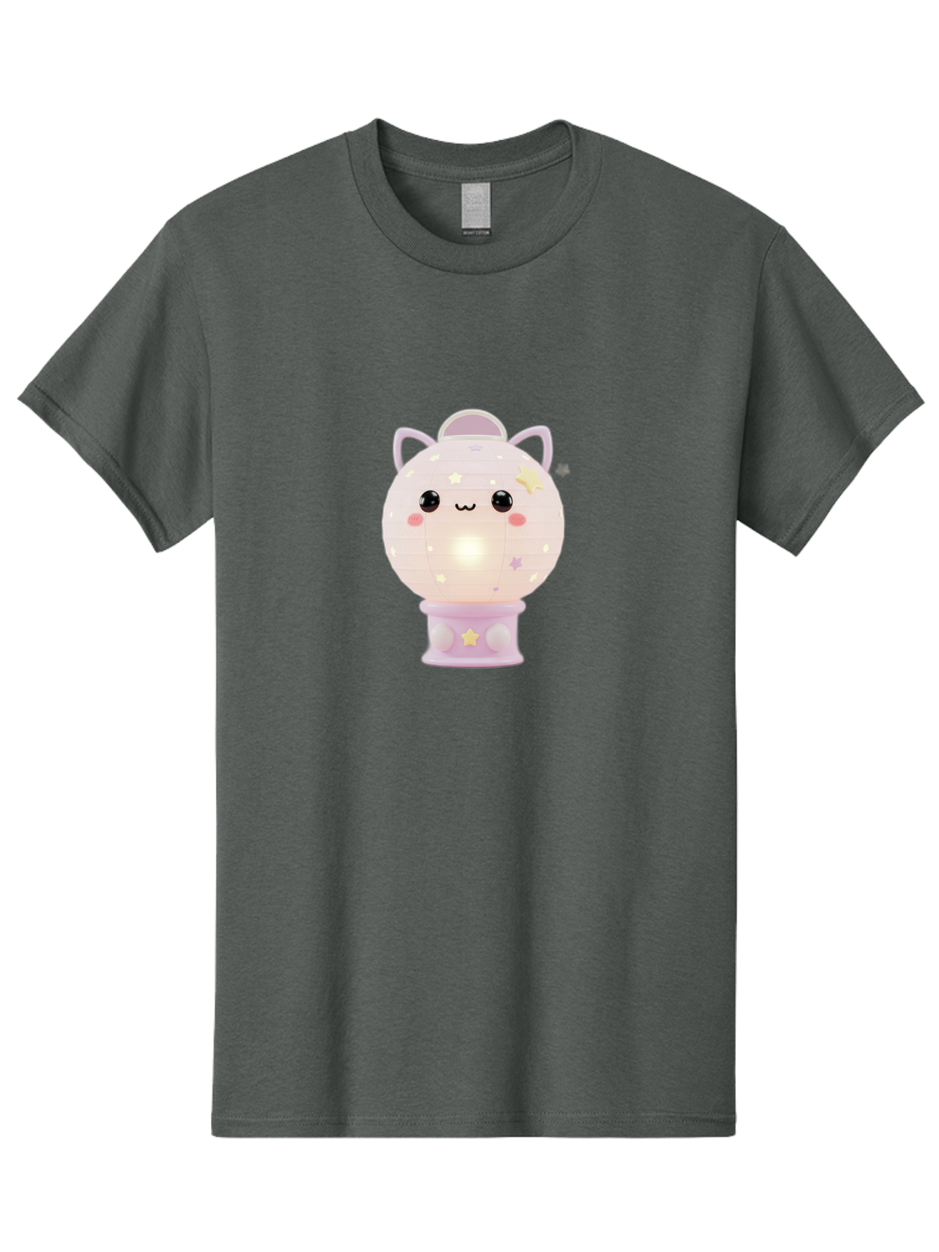Cute-Kitty-Lamp Men'S Graphic Tee, 100% Cotton, Comfortable Casual Summer Wear, Machine Washable, Kawaii Lamp, Night Light, Cartoon Character, Cute Design, Soft Lighting, Pastel Colors, Adorable Face, Stars And Moons, Childrens Bedroom Decor, Bac965
