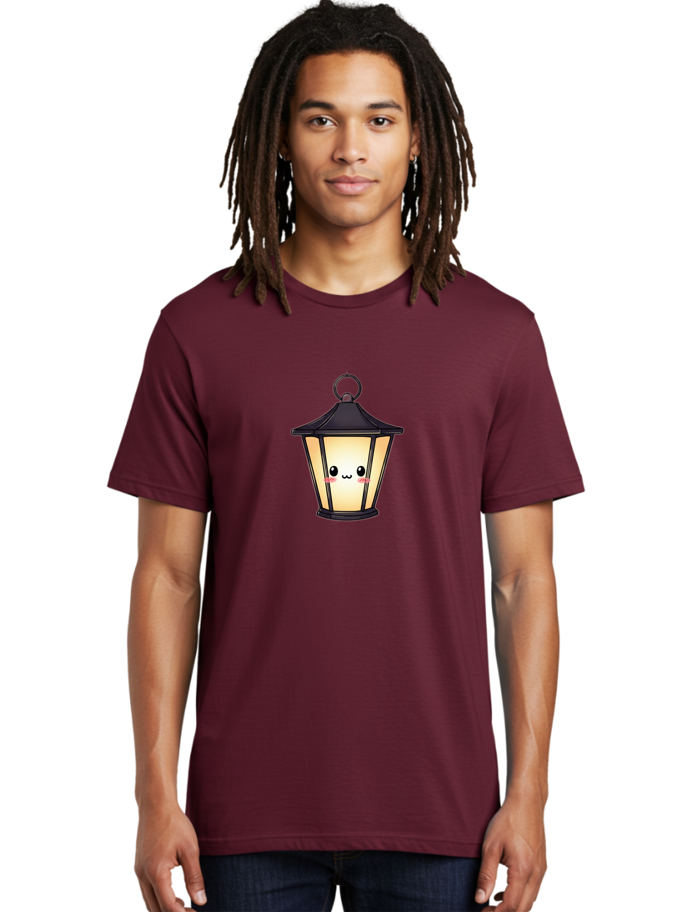 Cute-Lantern-3 Men'S Graphic Tee, 100% Cotton, Comfortable Casual Summer Wear, Machine Washable, Kawaii Lamp, Cute Cartoon Character, Cute Face, Black Lantern, Glowing Light, Hanging Lamp, Adorable Illustration, Soft Lighting, Bac968