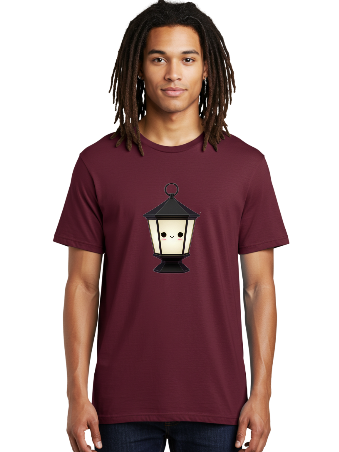 Cute-Lantern Men'S Graphic Tee, 100% Cotton, Comfortable Casual Summer Wear, Machine Washable, Cartoon Lantern, Kawaii Design, Smiling Face, Rosy Cheeks, Soft Lighting, Charming Illustration, Cute Character, Emotive Expression Bac969