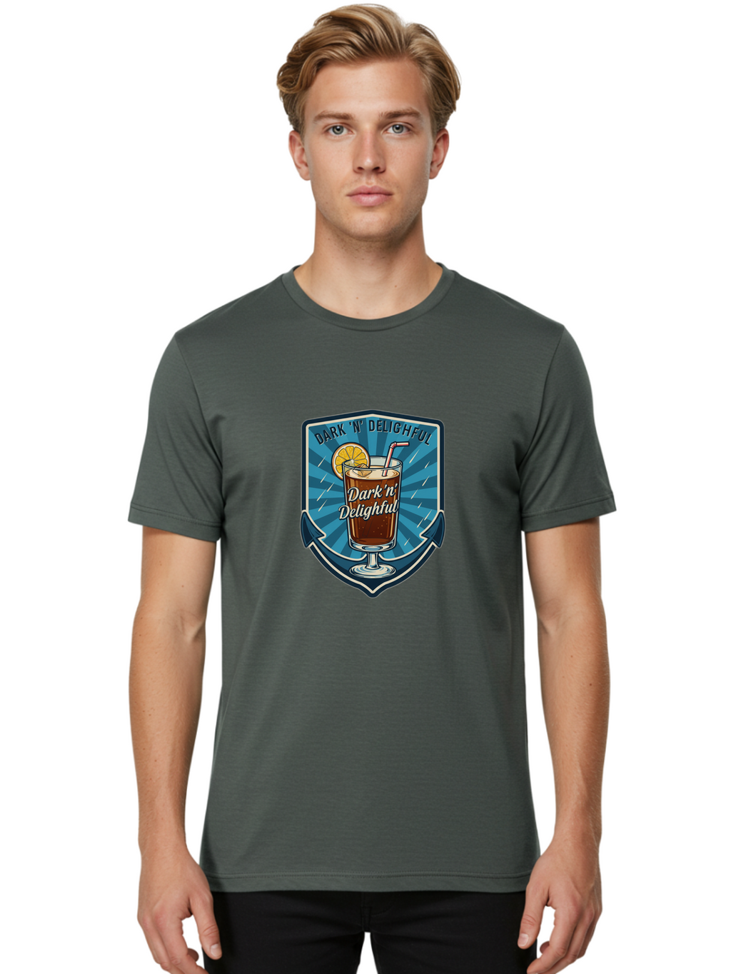 Dark-N-Delighful Men'S Graphic Tee, 100% Cotton, Comfortable Casual Summer Wear, Machine Washable, Iced Tea, Refreshing Drink, Summer Beverage, Cold Brew, Citrus Twist, Summer Vibes, Sweet Tea, Lemon Slice, Straw, Tasty Drink Bac975