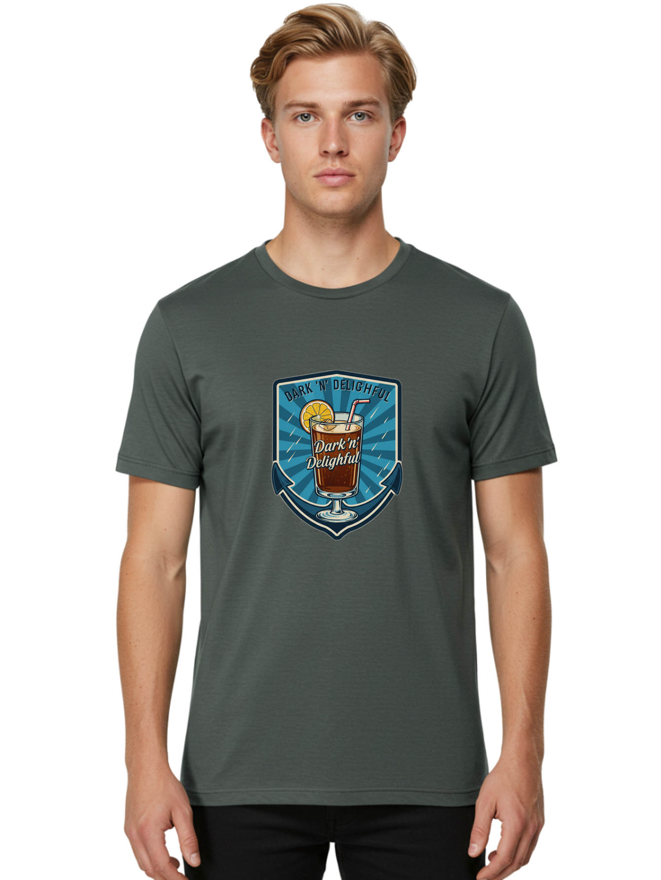 Dark-N-Delighful Men'S Graphic Tee, 100% Cotton, Comfortable Casual Summer Wear, Machine Washable, Iced Tea, Refreshing Drink, Summer Beverage, Cold Brew, Citrus Twist, Summer Vibes, Sweet Tea, Lemon Slice, Straw, Tasty Drink Bac975