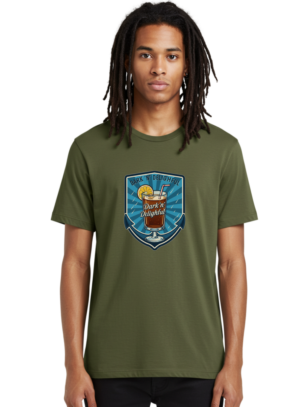 Dark-N-Delighful Men'S Graphic Tee, 100% Cotton, Comfortable Casual Summer Wear, Machine Washable, Iced Tea, Refreshing Drink, Summer Beverage, Cold Brew, Citrus Twist, Summer Vibes, Sweet Tea, Lemon Slice, Straw, Tasty Drink Bac975