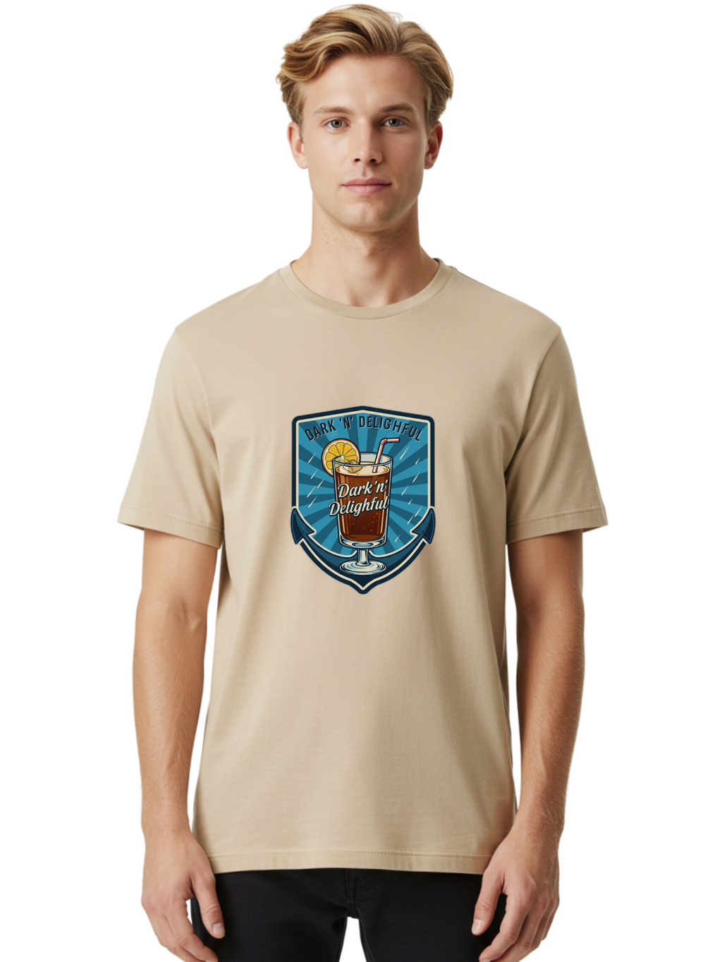 Dark-N-Delighful Men'S Graphic Tee, 100% Cotton, Comfortable Casual Summer Wear, Machine Washable, Iced Tea, Refreshing Drink, Summer Beverage, Cold Brew, Citrus Twist, Summer Vibes, Sweet Tea, Lemon Slice, Straw, Tasty Drink Bac975