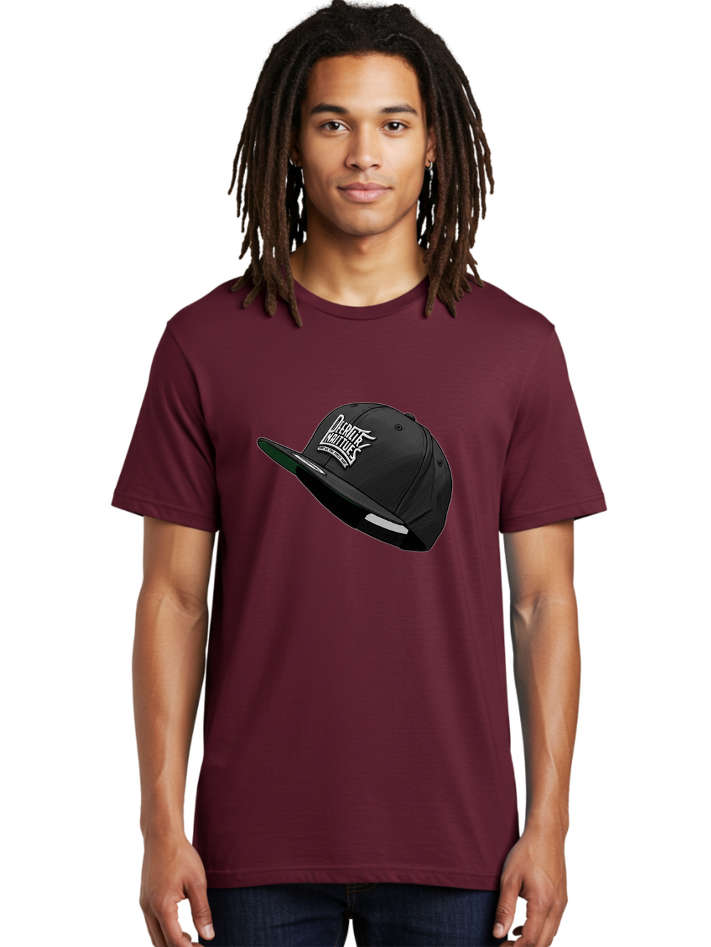Darktrix-Koutures Men'S Graphic Tee, 100% Cotton, Comfortable Casual Summer Wear, Machine Washable, Black Snapback Hat, Darby Knights Logo, Streetwear Fashion, Casual Wear, Sports Cap, Graffitistyle Text, White Logo On Black Cap Bac976