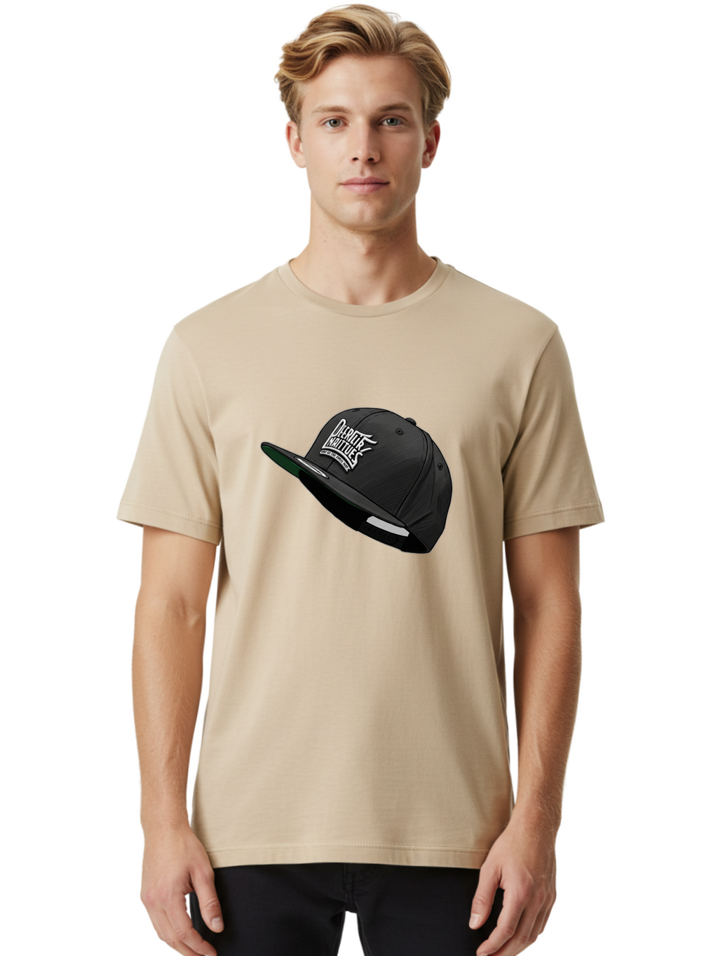 Darktrix-Koutures Men'S Graphic Tee, 100% Cotton, Comfortable Casual Summer Wear, Machine Washable, Black Snapback Hat, Darby Knights Logo, Streetwear Fashion, Casual Wear, Sports Cap, Graffitistyle Text, White Logo On Black Cap Bac976