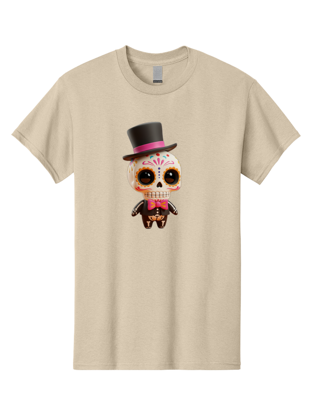 Day-Of-The-Dead-Skeleton Men'S Graphic Tee, 100% Cotton, Comfortable Casual Summer Wear, Machine Washable, Sugar Skull, Day Of The Dead, Dia De Los Muertos, Skeleton Figurine, Colorful Decorations, Festive Attire, Top Hat, Bow Tie, Bac977